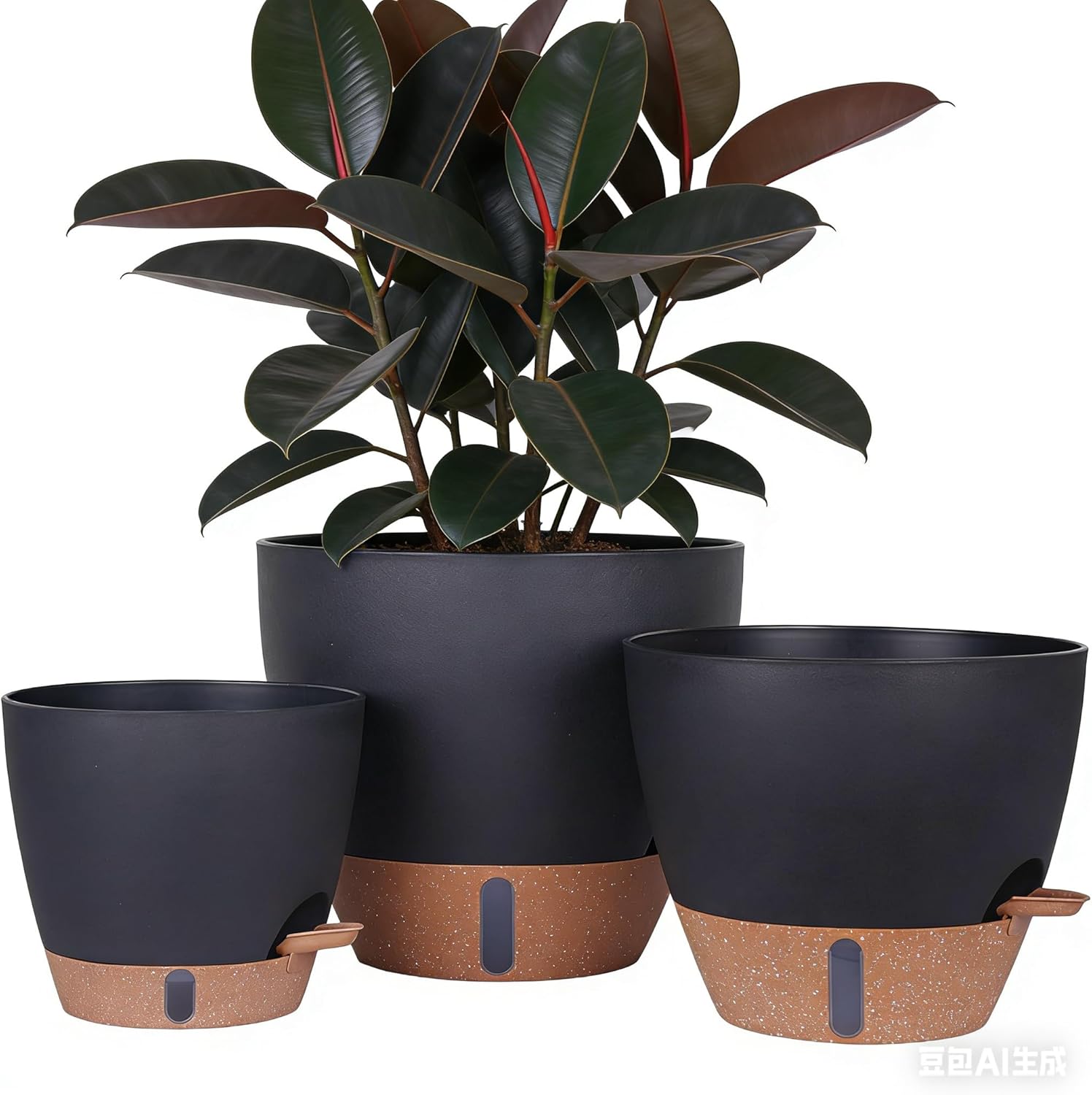 HEJIYUE Large Plant Pot, Self Watering Pots for Indoor Plants, 8/10/12 Inch Plastic Planters with Water Level Indicator, Drainage Holes & Deep Reservoir, Modern Decorative Flower Pot (Black)