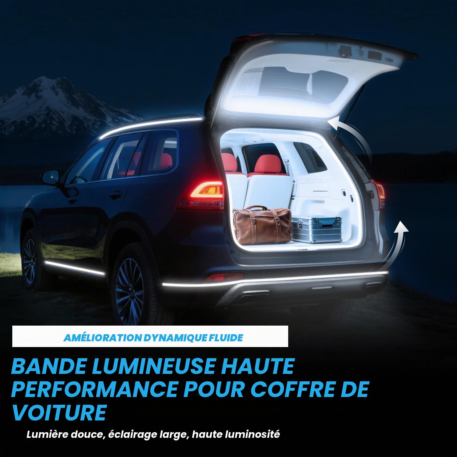 Amélioration Flux Dynamique Bande Lumineuse du Coffre de Voiture, Bande LED Flexible et Découpable, Bandes LED Universelle étanche pour l'intérieur pour SUV, Voiture (Blanc, 158 in)