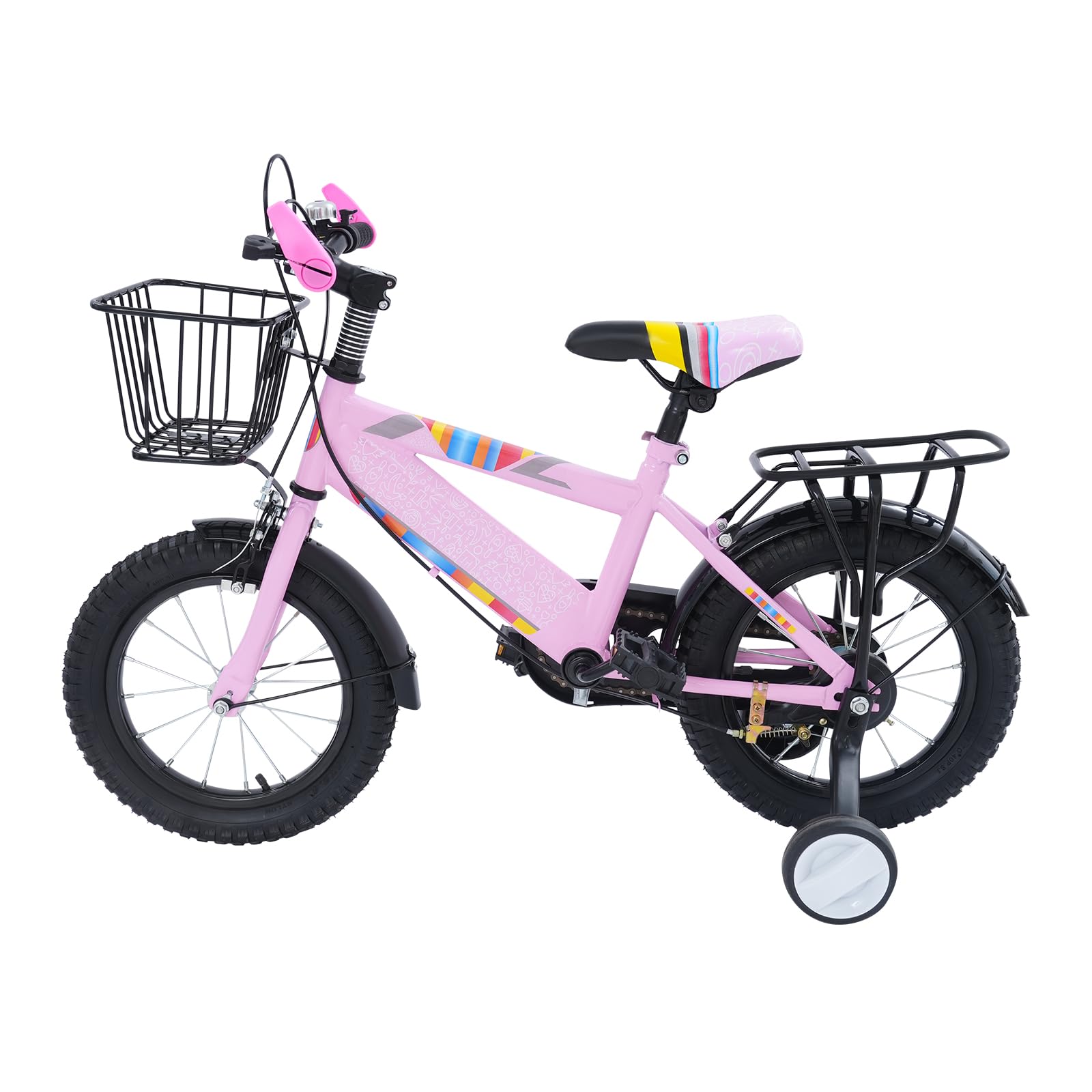 Bicicleta infantil de 12 pulgadas, para niños a partir de 2-3 años, niños y niñas, altura ajustable, con ruedas estabilizadoras extraíbles, soporte para botellas, freno de contrapedal y