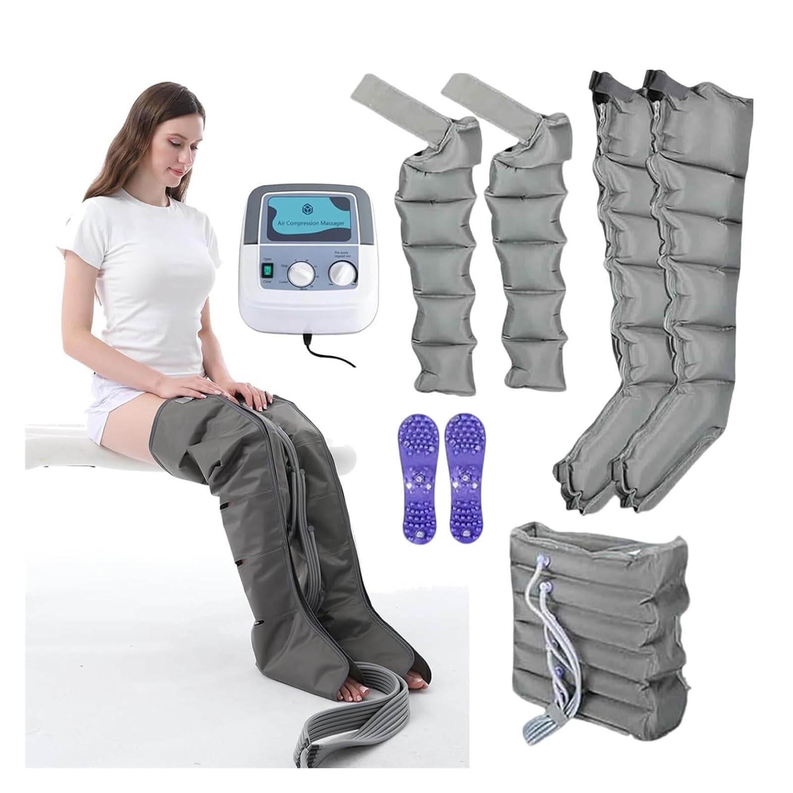 Massaggiatore Elettrico a Compressione 6 Camere d'Aria per Gambe, Braccia e Vita | Stimolazione Circolazione Sanguigna e Drenaggio Linfatico | Ideale per Recupero Muscolare e Massaggio a Casa