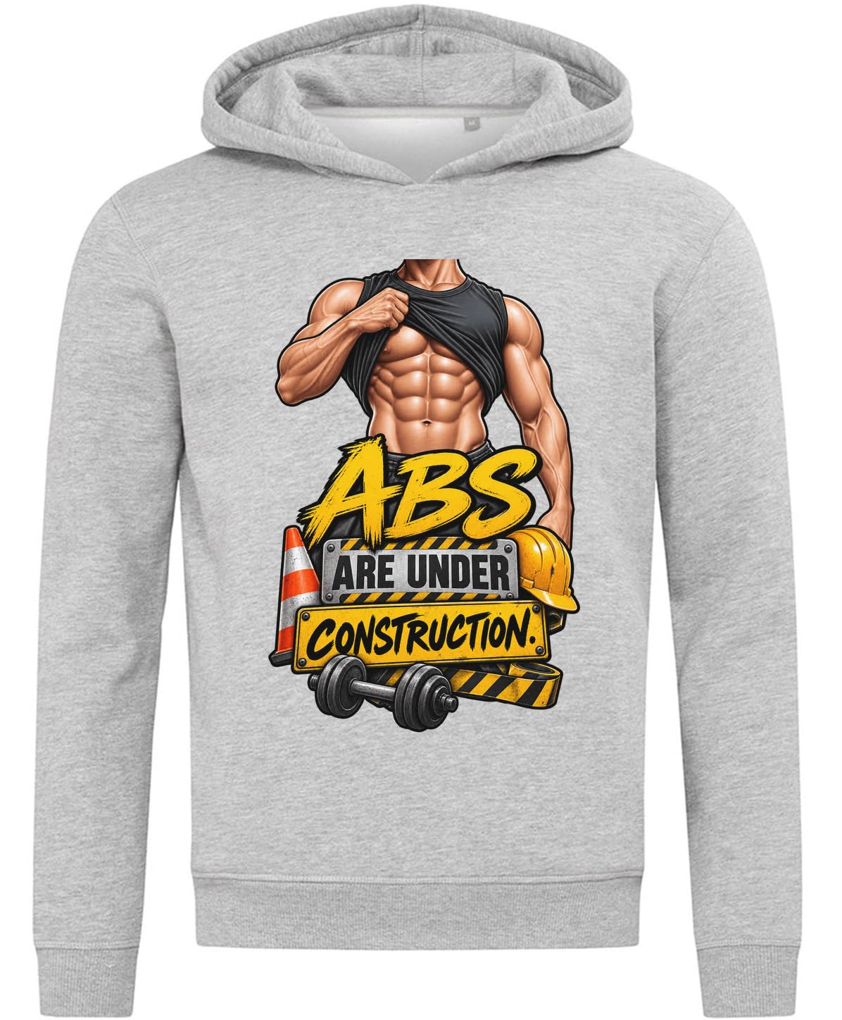 Strong Abs Are Always Under Construction - Sudadera con capucha, mezcla de algodón, color gris