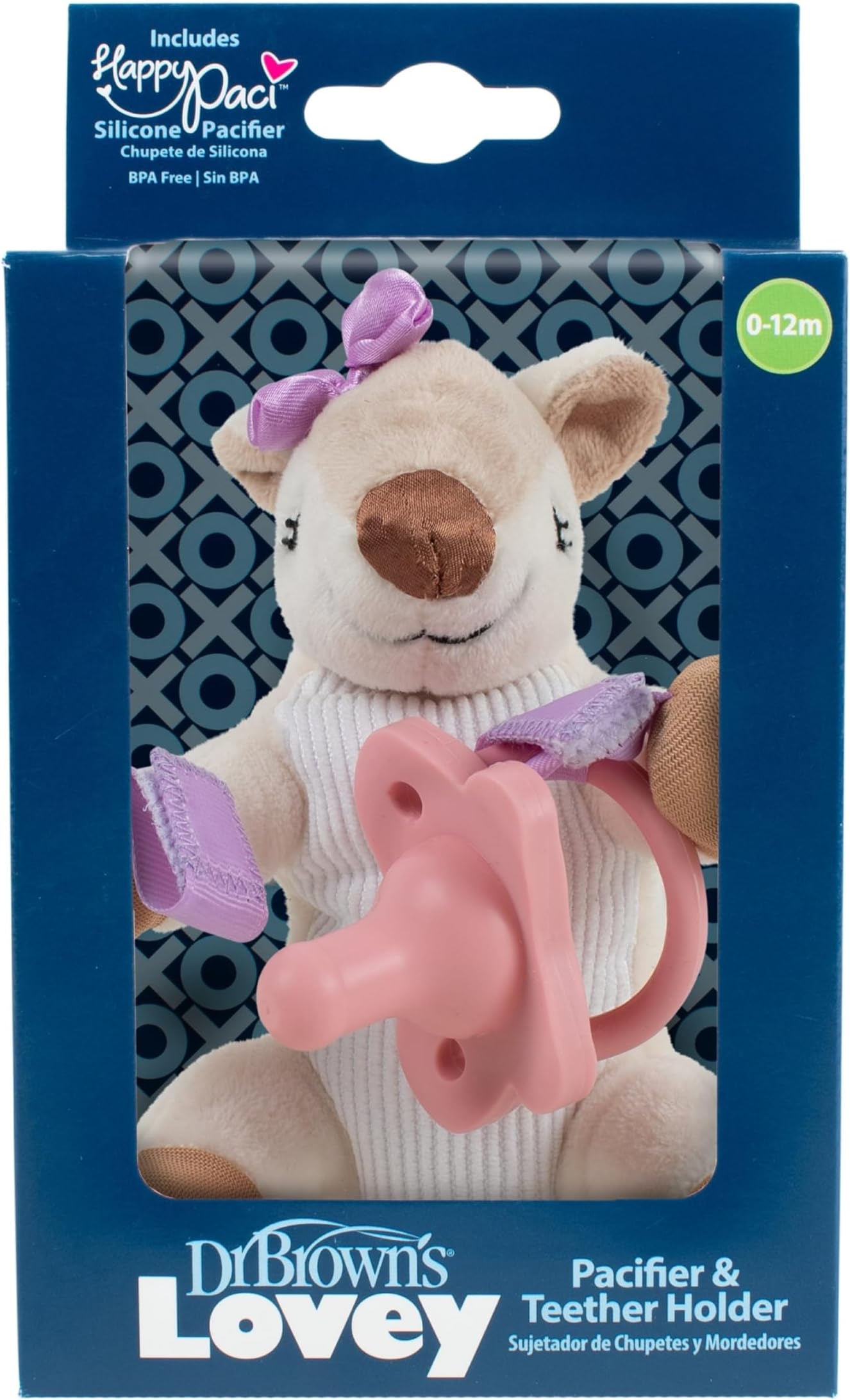 Dr. Brown's Baby Lovey Pacifier and Teether Holder, Soft Plush Stuffed Animal Deer Pacifier Tether with Pink Pacifier, 100% Silicone Pacifier, 0+ Months, Infant - Baby - Toddler