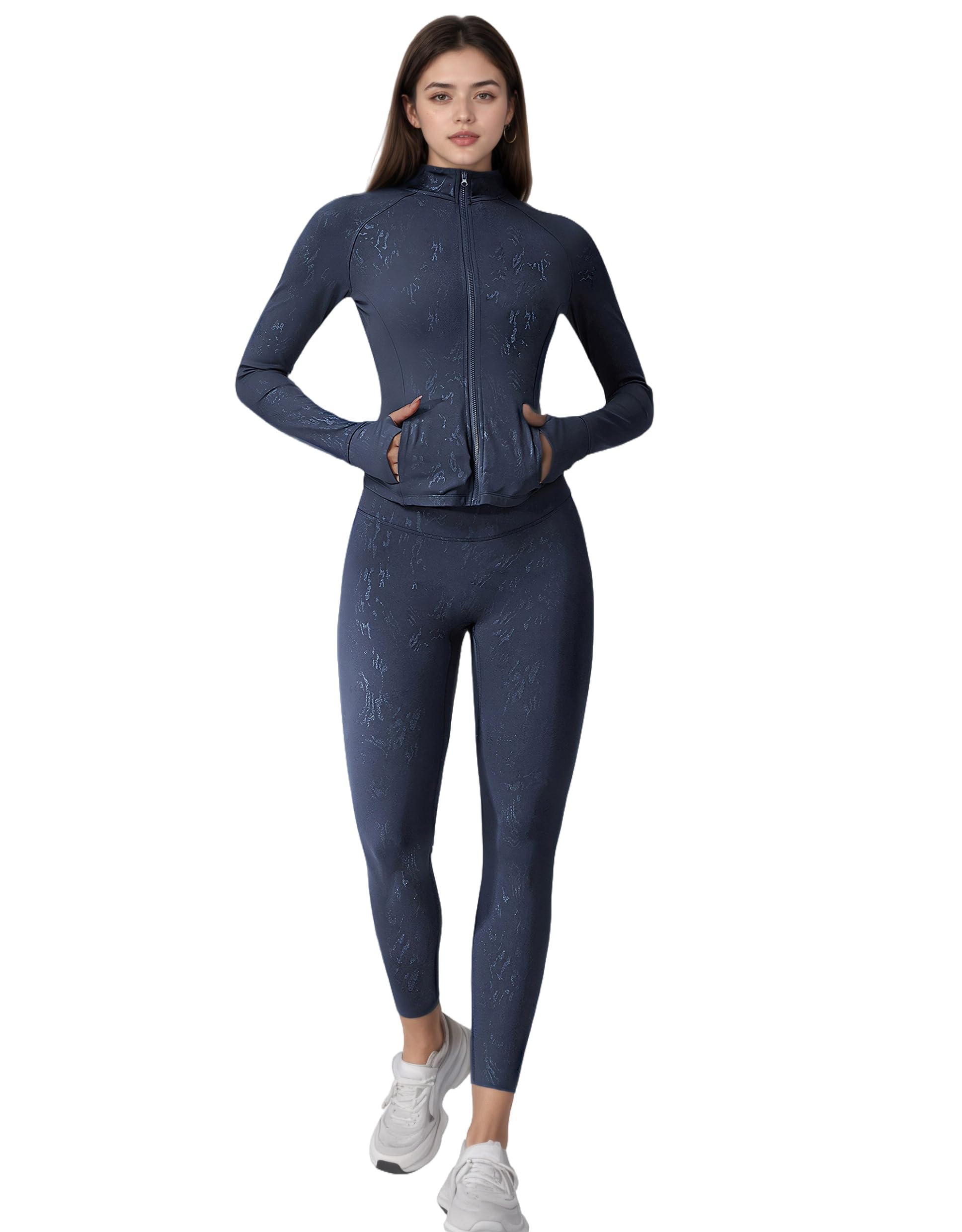 Maizoon Gym Sets for Women 2 Piece Stylish Yoga Set Jacket Sports Long Pants High Waisted Four-Way Stretch