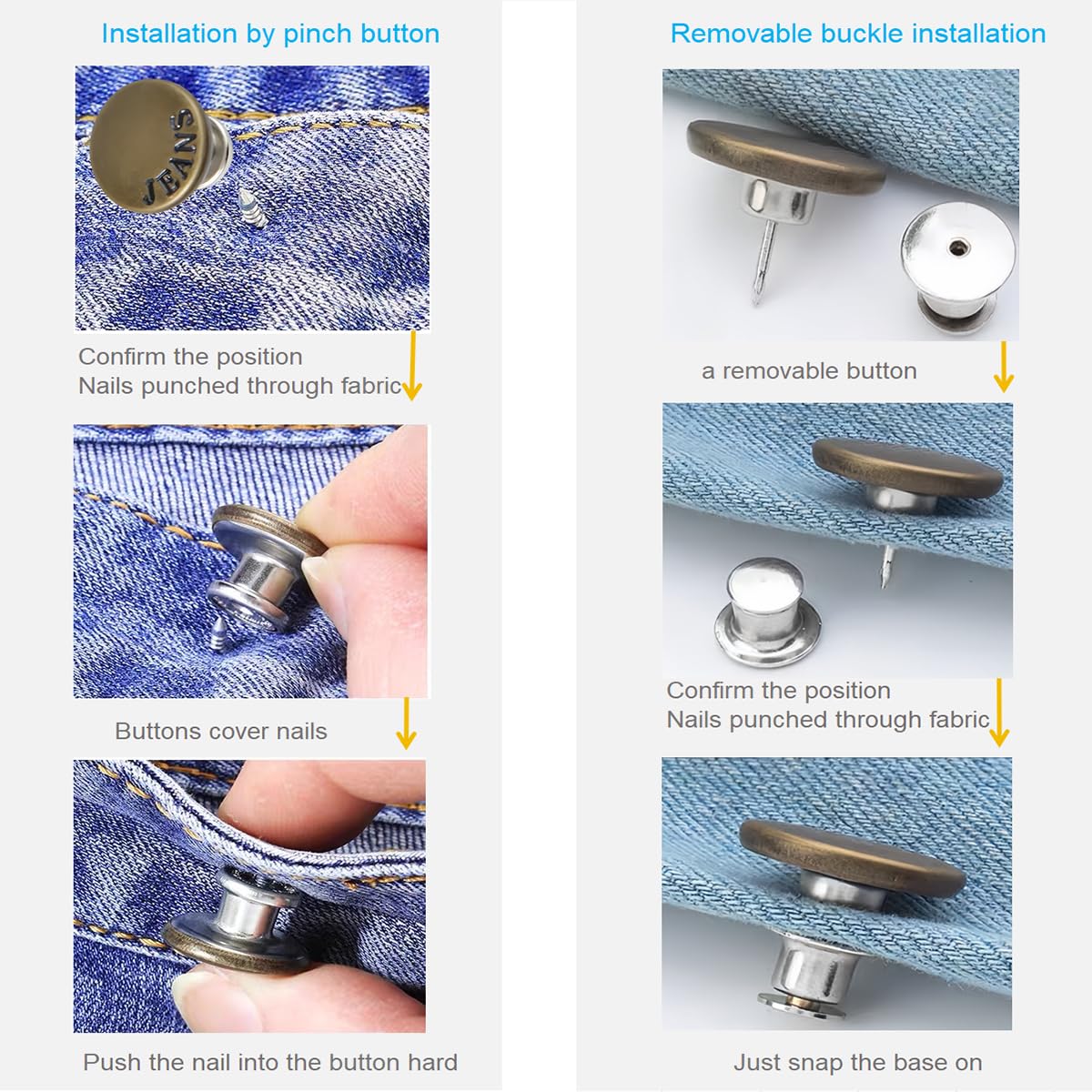 Botones Plateados Juego De 12 Botones De Repuesto De Botón De Mezclilla Sin Coser, Botón De Metal Extraíble Ajustable De 0.787 In, Kit De Costura Con Destornilladores, Tensor De Cintura Para Hombres