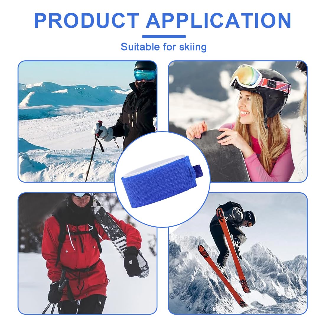 XPEX 2 Pezzi Cinghie di fissaggio Bastoncini sci Cinghie da Sci Fascette Sci Cinghia Porta Sci Regolabile Cinghia da Sci in Nylon, Ski Straps con Cuscinetti Protettivi Eva Cinghia di Fissaggio