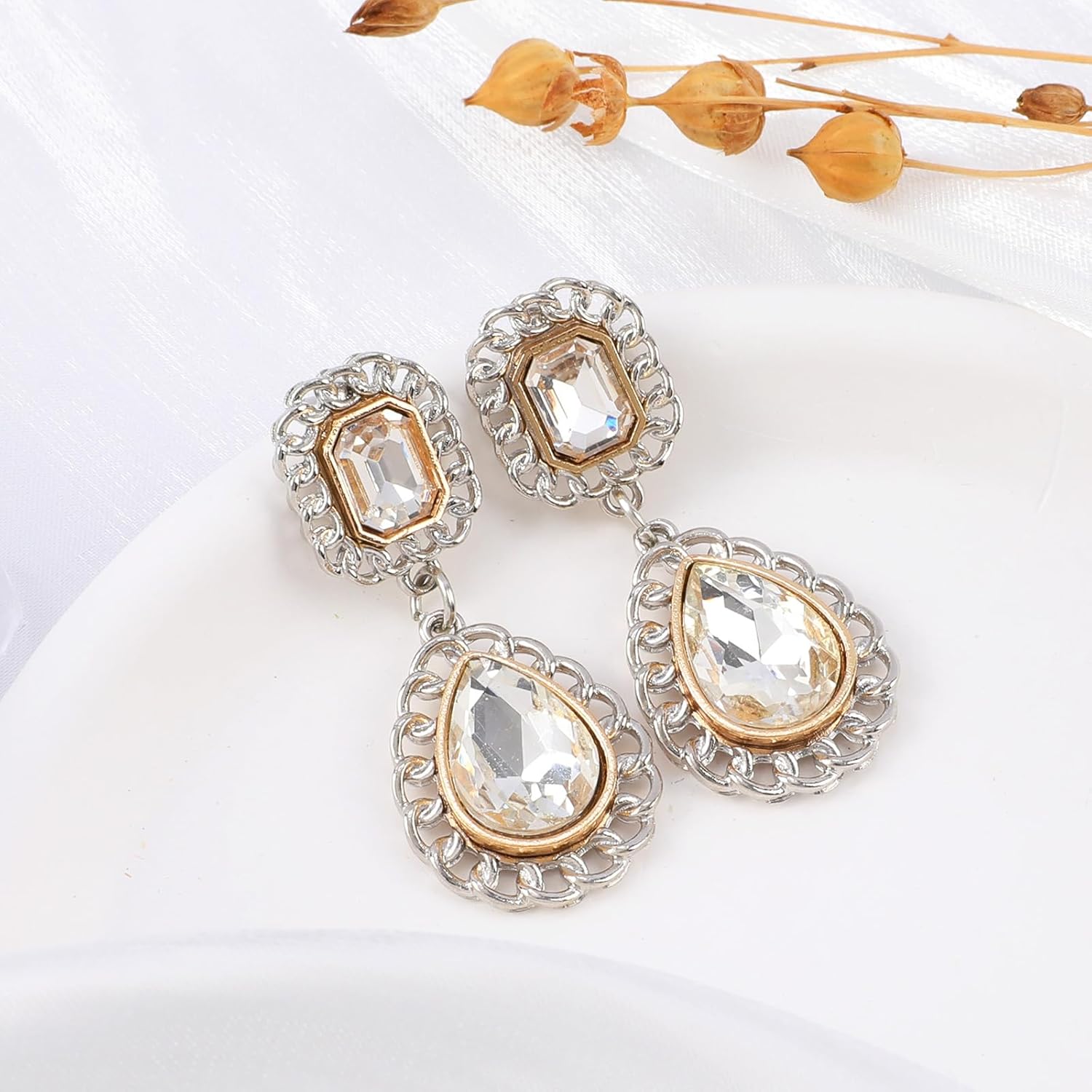 Colorful Crystal Pink Teardrop Chandelier Earrings,Large Rhinestone Statement Drop Zircon Dangle Earrings for Women, Fashion Jewelry Bridal Wedding Prom Pageant Party Festival Birthday Valentines Day Gift - Image 2