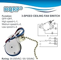 Vista 3 de HQRP 3-Speed 4-Wire Switch Compatible with Hunter, Hampton Bay, Harbor Breeze, Westinghouse Ceiling Fan Pull Chain Light Switch With 4 Pre-Installed