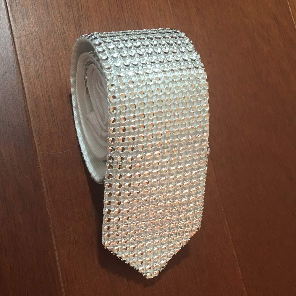 Men's Sequin Skinny Tie necktie Great for Weddings, Parties, Costumes, Halloween Sequin Sparkle Necktie White, 57inch