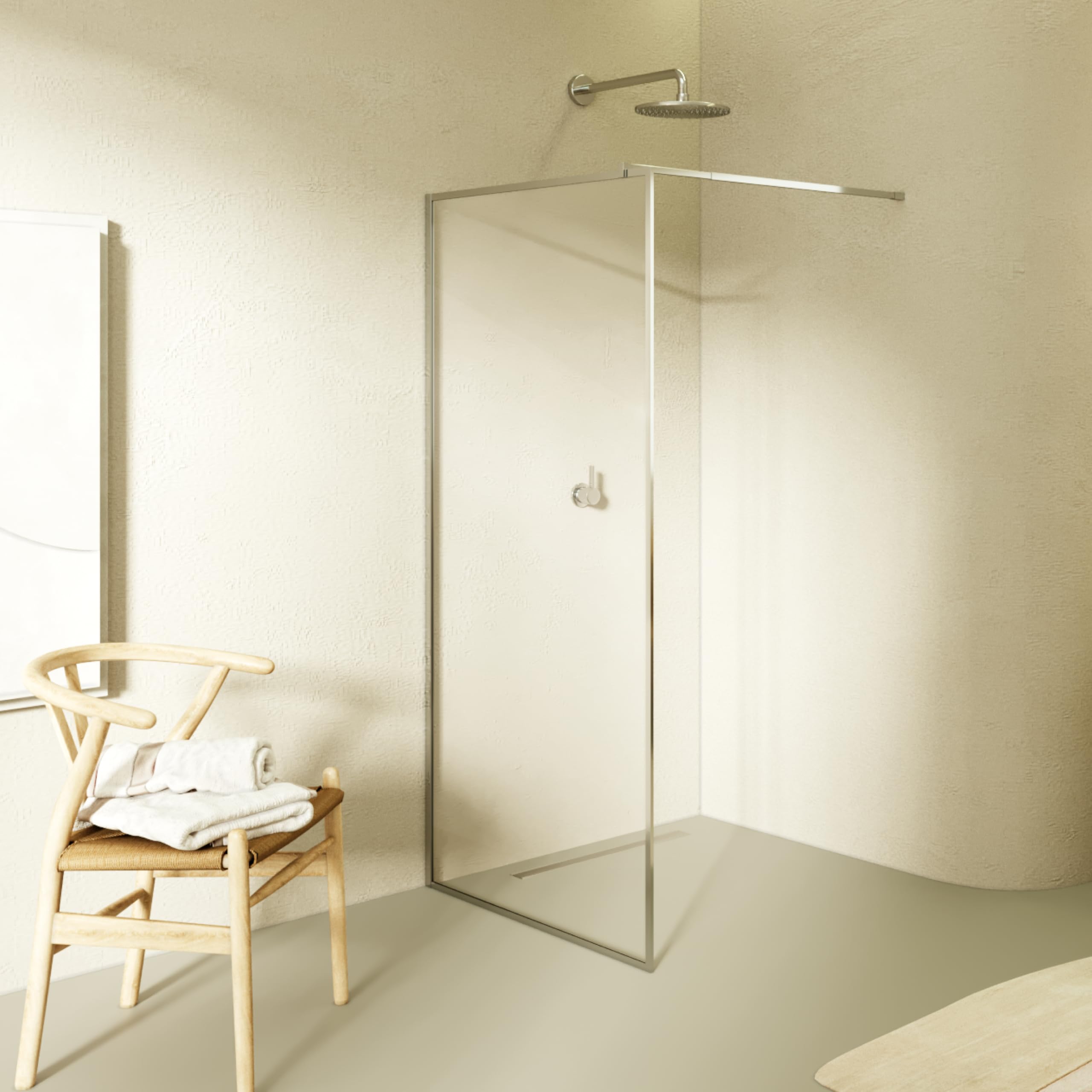 Stały panel prysznicowy z przodu, Walk In Gianna 80x200 cm - ścianka działowa z przezroczystego szkła hartowanego 8 mm, chromowana rama aluminiowa i drążek ze stali nierdzewnej