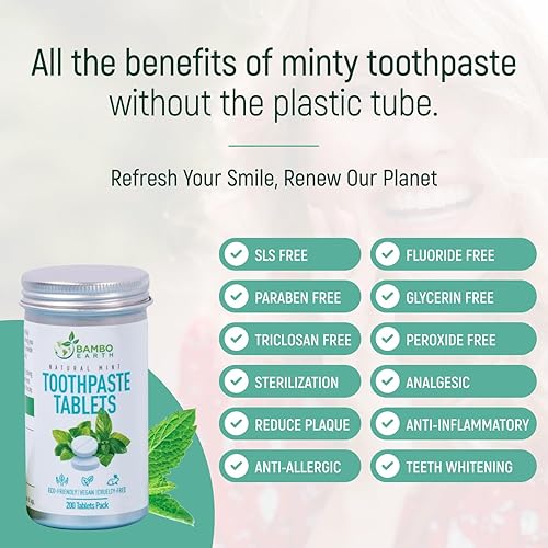 Miniatura 10 de Paquete de 200 pastillas de pasta de dientes naturales  Enjuague bucal masticable que blanquea las abejas tabletas para dientes SLS y sin flúor,