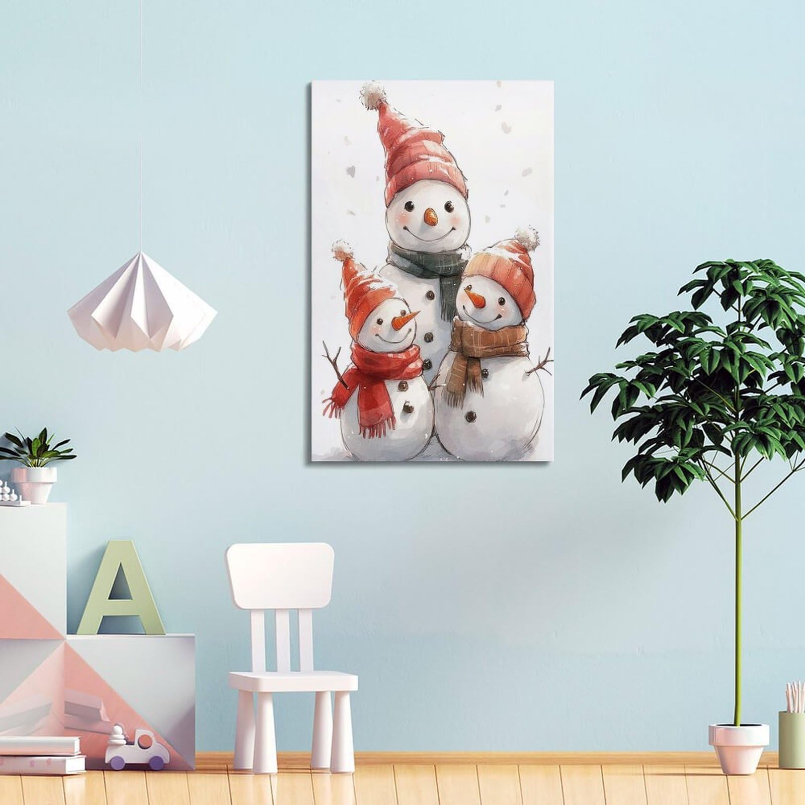 CWLLOG Stampe artistiche da parete su tela, poster natalizio ad acquerello, pupazzi di neve, stile familiare, giocoso, festival, decorazione moderna per soggiorno e camera da letto, 40 x 60 cm