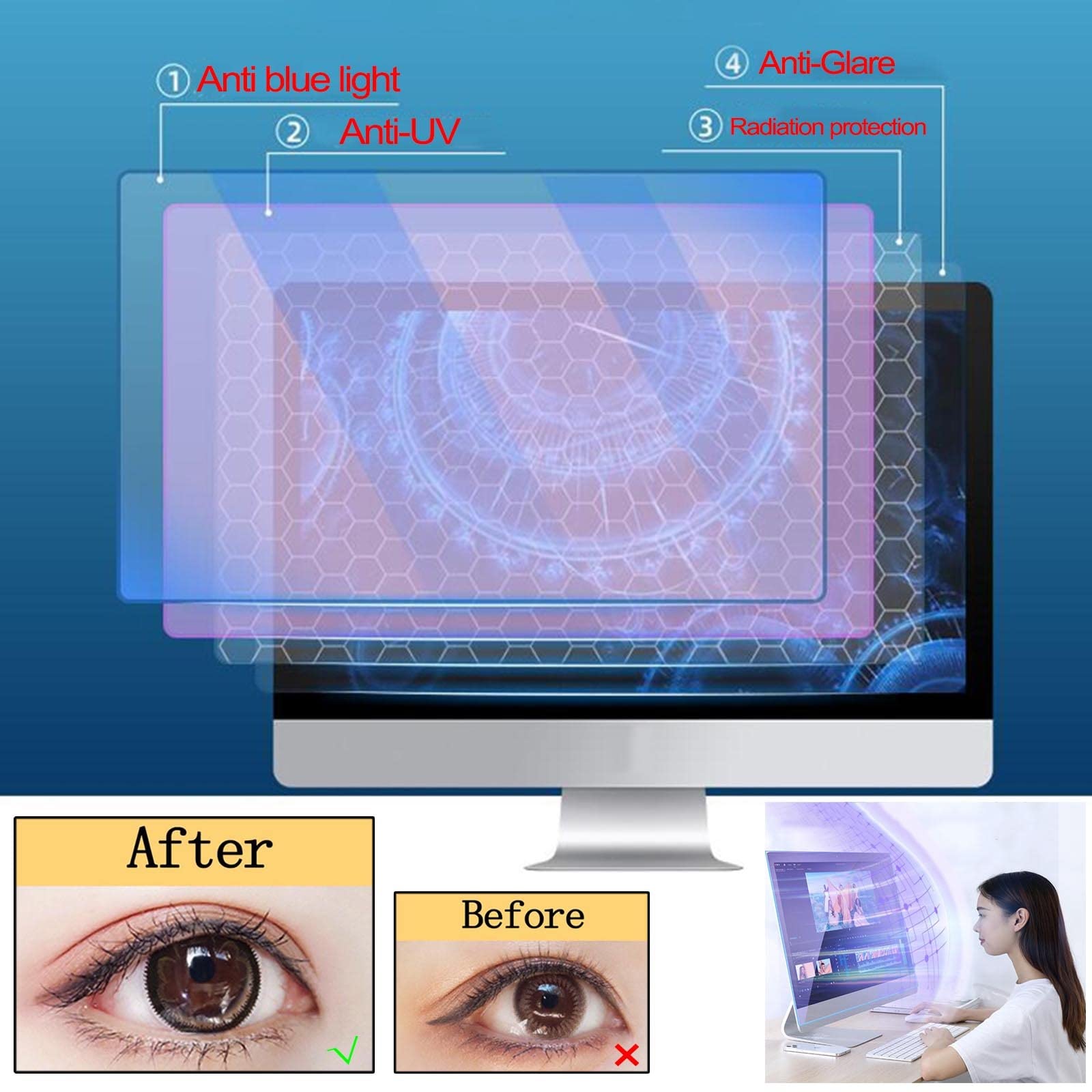 Protector de privacidad para la pantalla del orden Protector de pantalla de privacidad colgante for escritorio de 12,5 a 27 pulgadas, antideslumbramiento de luz azul(24in/61cm)