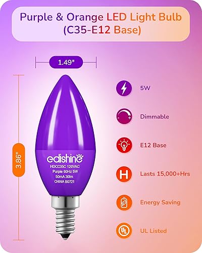 Miniatura 3 de EDISHINE Bombilla naranja regulable, bombillas de candelabro C35 E12, equivalente a 60 W, bombilla LED de araña, bombilla de vela vintage,