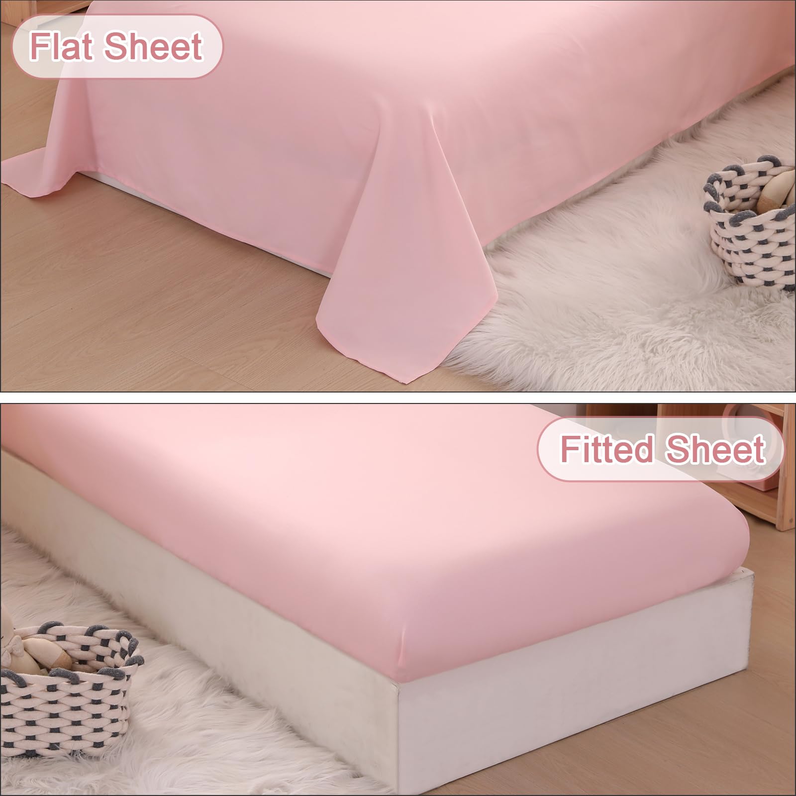 Juego de ropa de cama rosa claro, ropa de cama de 4 piezas para niñas pequeñas, edredón bohemio con diseño de volantes, juego suave y transpirable con edredón, sábana bajera, sábana encimera