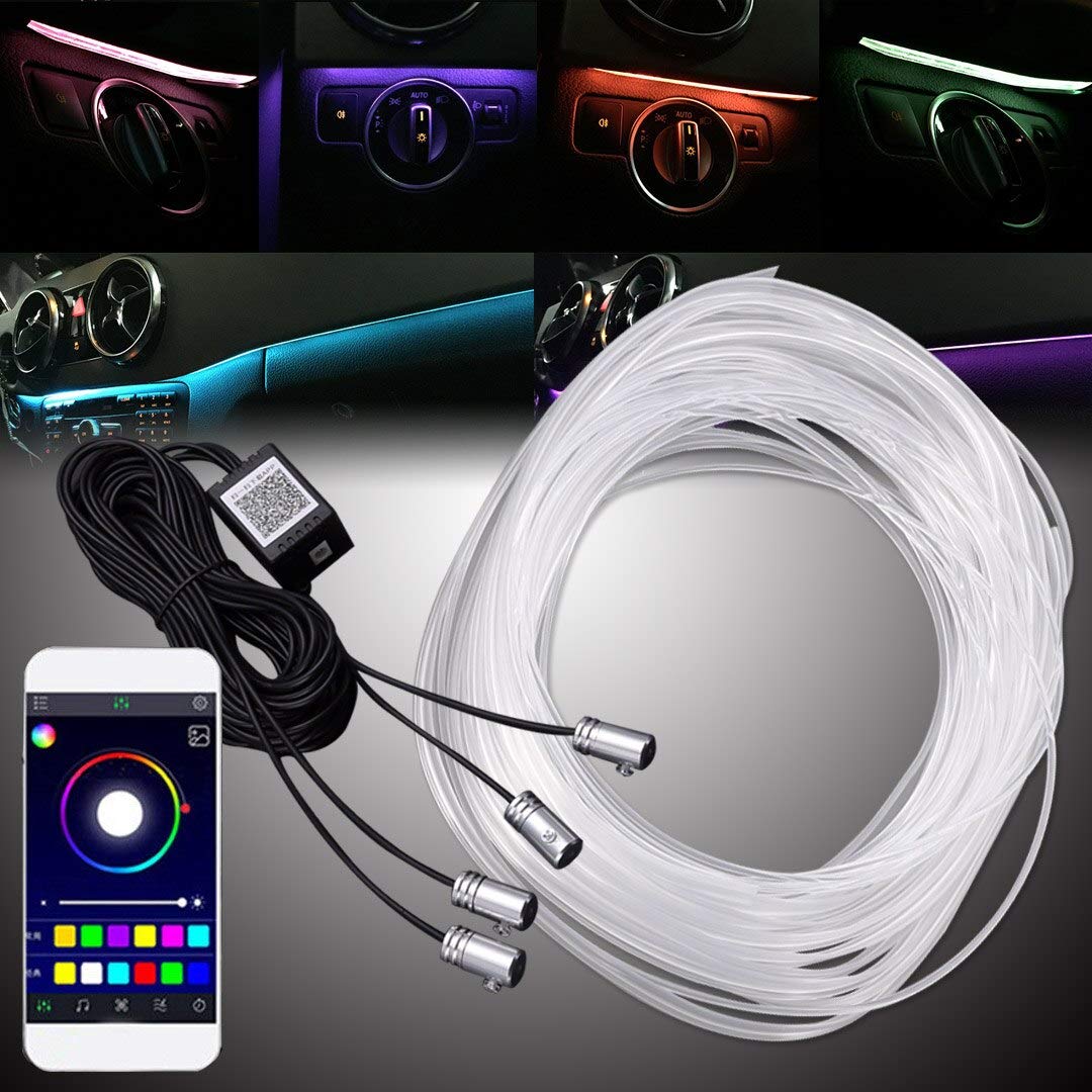 RGB wielokolorowe oświetlenie wnętrza, 6 m, listwa świetlna do tapicerki drzwi, przestrzeni na nogi, konsola środkowa ze sterowaniem aplikacją Bluetooth (4 moduły)