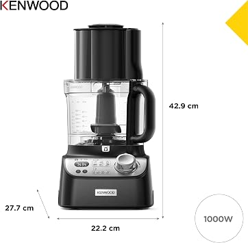 Kenwood MultiPro XL Weigh+ FDM72.990SS, Food Processor With Integrated Digital Scales & Timer, Express Dice, Adjustable Slicing Disc, Micro Serrated Knife Blade, 1.5L ThermoResist Glass Blender, Black