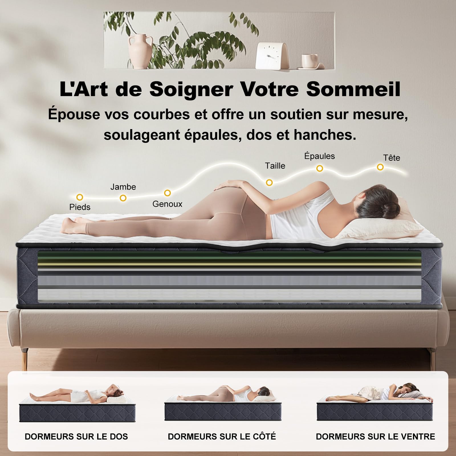 DEWINNER Matelas 140x190 | Matelas en Mousse à Mémoire de Forme | Epaisseur 22CM | Confort Ferme | Matelas 2 Personnes | CertiPUR-US & Oeko-TEX | Respirant, Anti-acariens | Dormez l’Esprit Tranquille