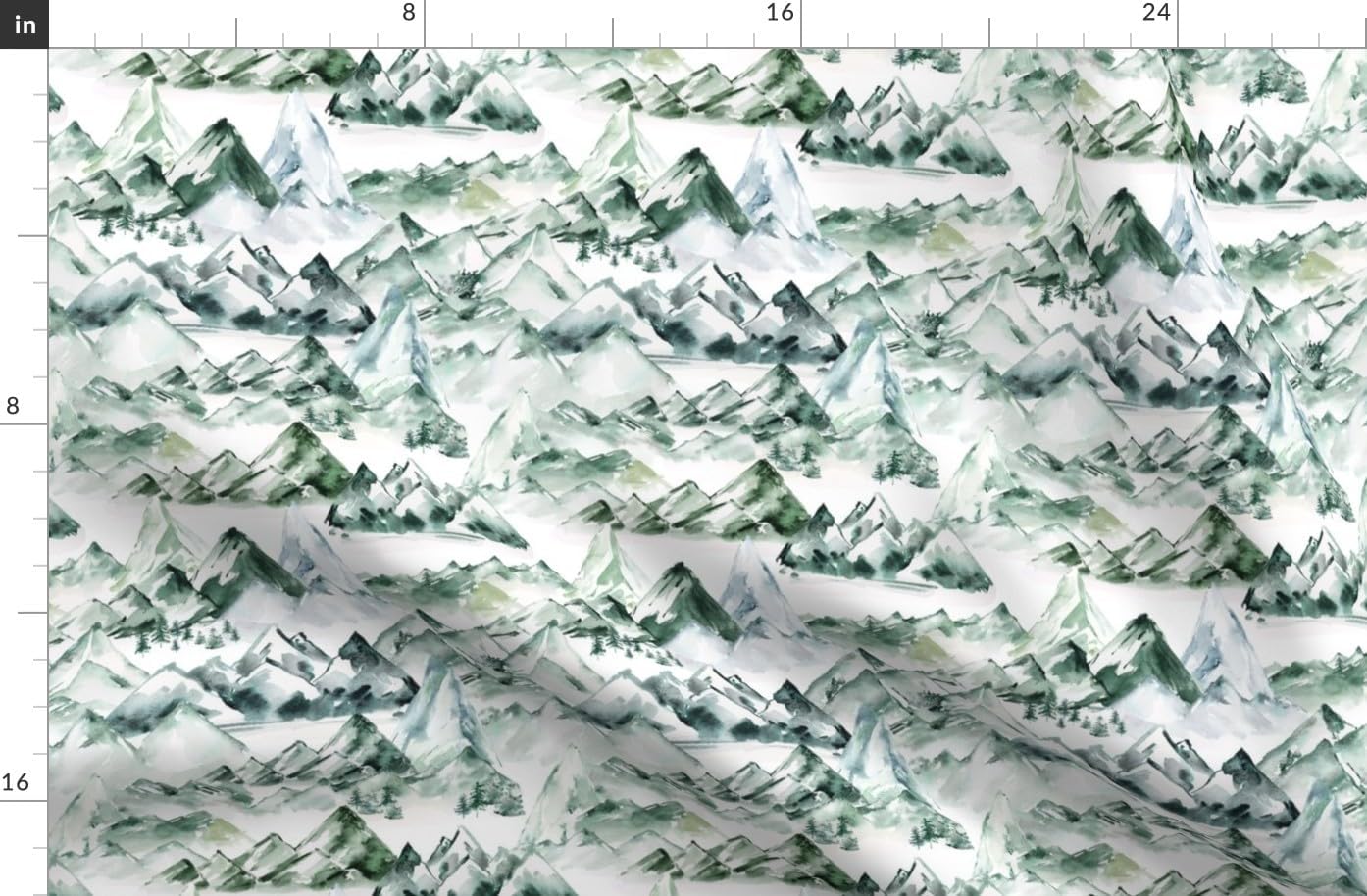Spoonflower Fabric - Watercolor Green Blue Forest Woods Mountain Gender Neutral Adventure Printed on Organic Cotton Sateen Fabric by The Yard - Sewing Quilting Apparel Home Decor