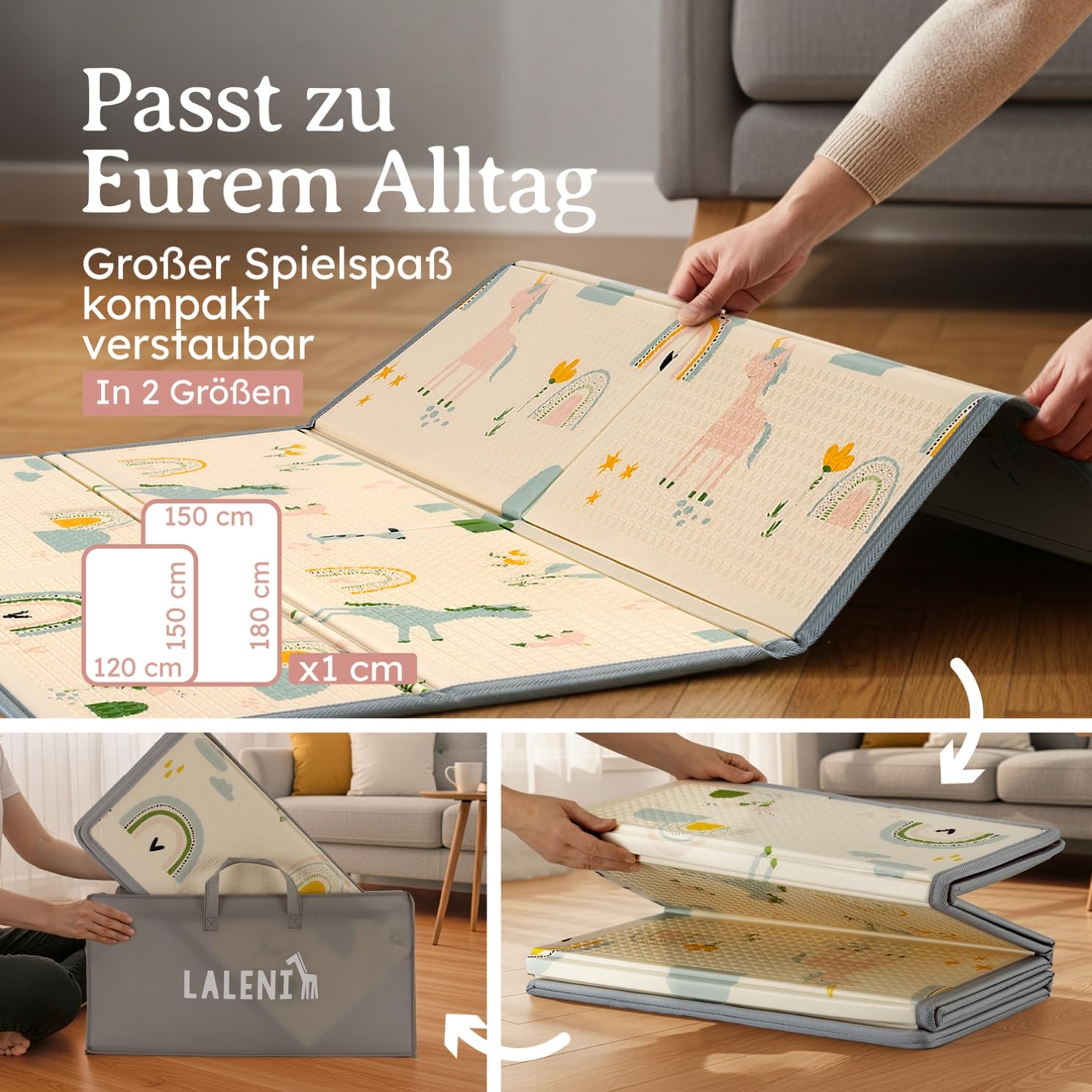 Laleni Krabbelmatte Baby 120x150x1 cm - wasserdichte Spielmatte Baby faltbar - isolierende Bodenmatte Kinder - weich & schützt vor kaltem Untergrund - Krabbeldecke outdoor & indoor - Einhorn-Motiv
