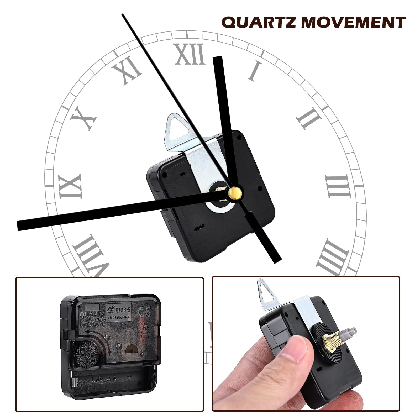 Vegena 6 pezzi di movimento per orologio da parete, set di movimento silenzioso, movimento con lancette, coppia alta, movimento a onda lunga, meccanismo di movimento al quarzo, con 10 set di lancette