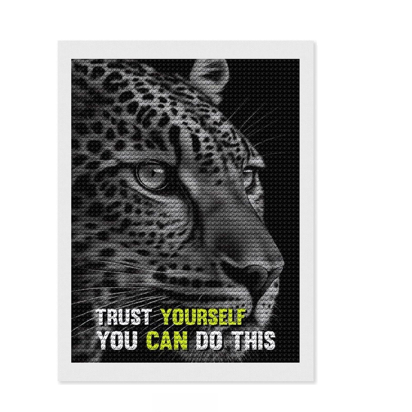Junmoney Leopard Animal Quotes Diamond Painting Canvas Set 12"x16", for Teens, Pleasing Wall Art Project, Cosy Home Accent, Birthday Gift