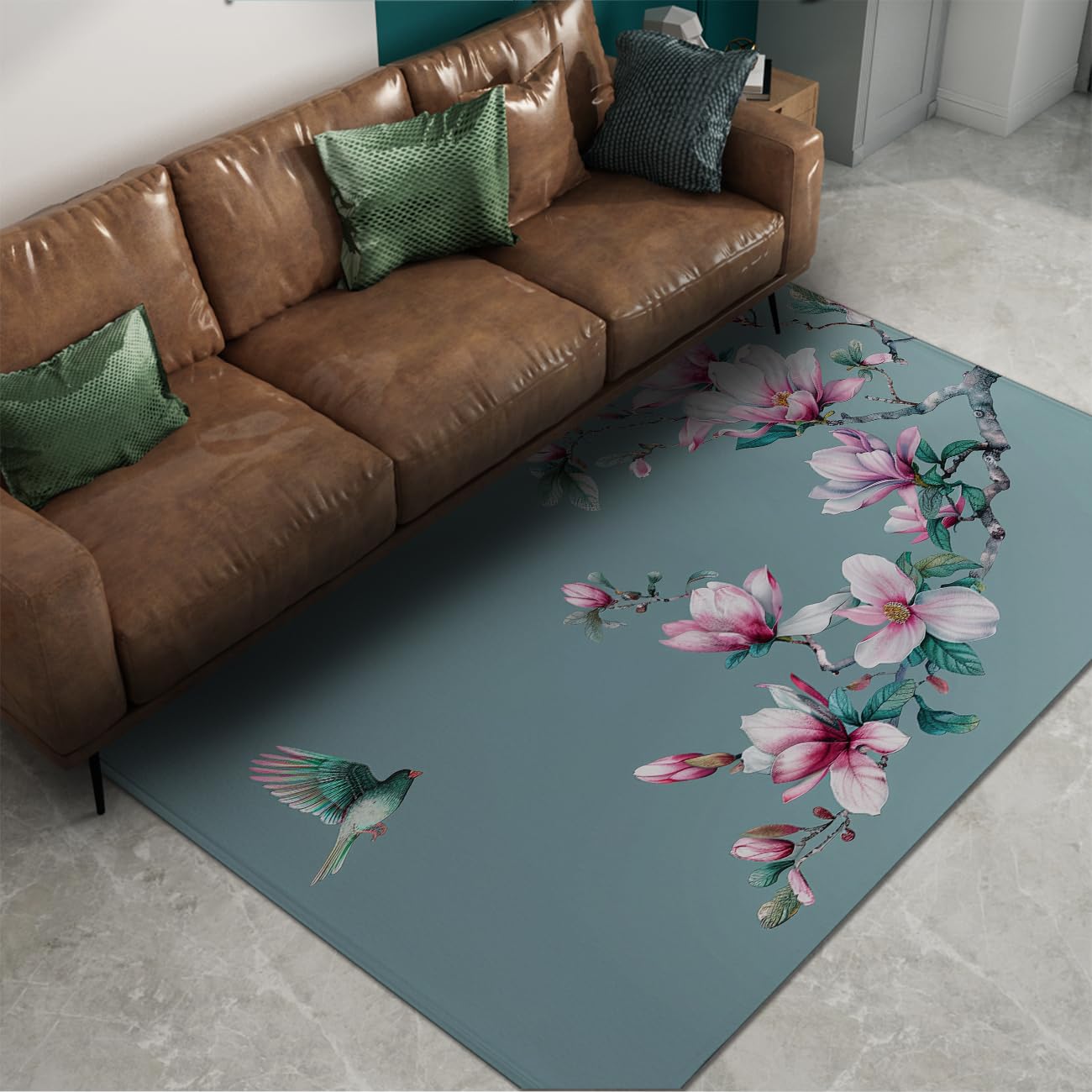 Tapis de salon colibri et fleurs de magnolia pour décorer la chambre