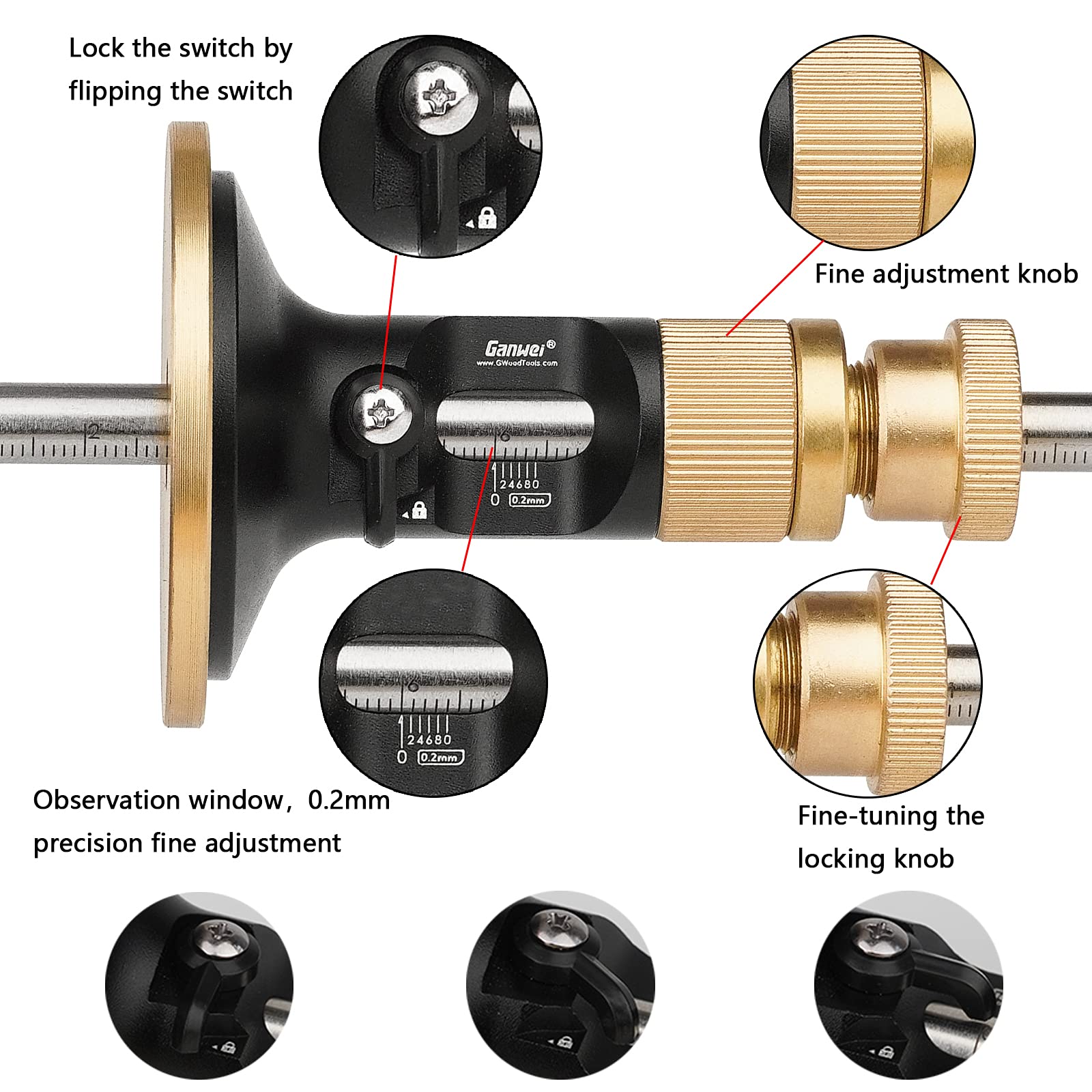 Wheel Marking Gauge Woodworking – Brass Scribe Tool With Fine Adjustment, Rolling Blade & Extra Cutters
