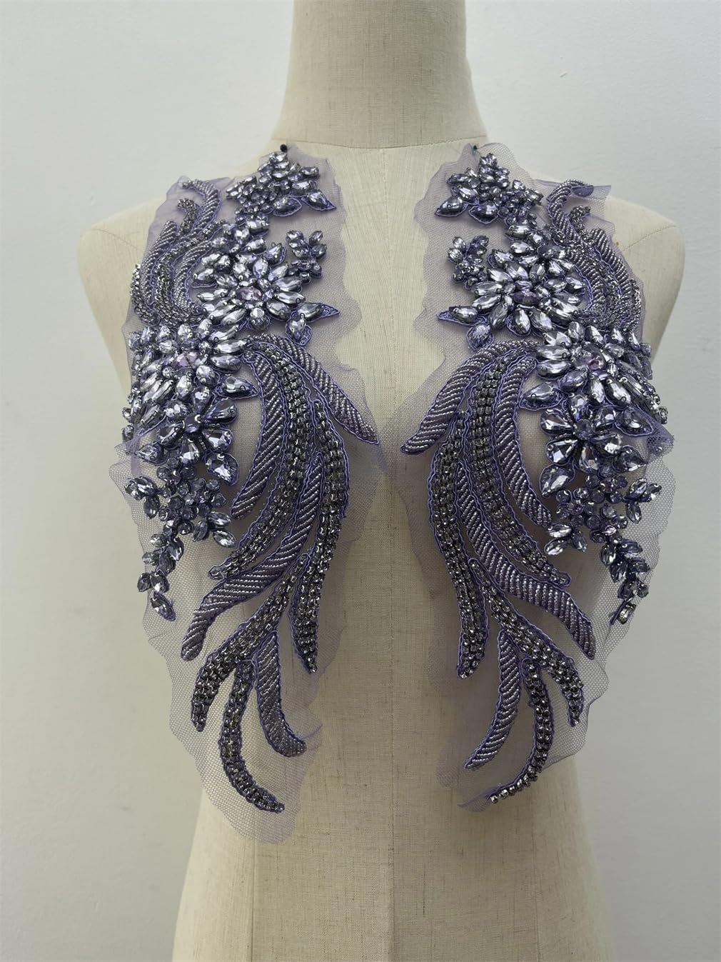 1Pair Handmade Rhinestone Applique for Dress Sewing Crastal for Wedding Evening Dress Accessory