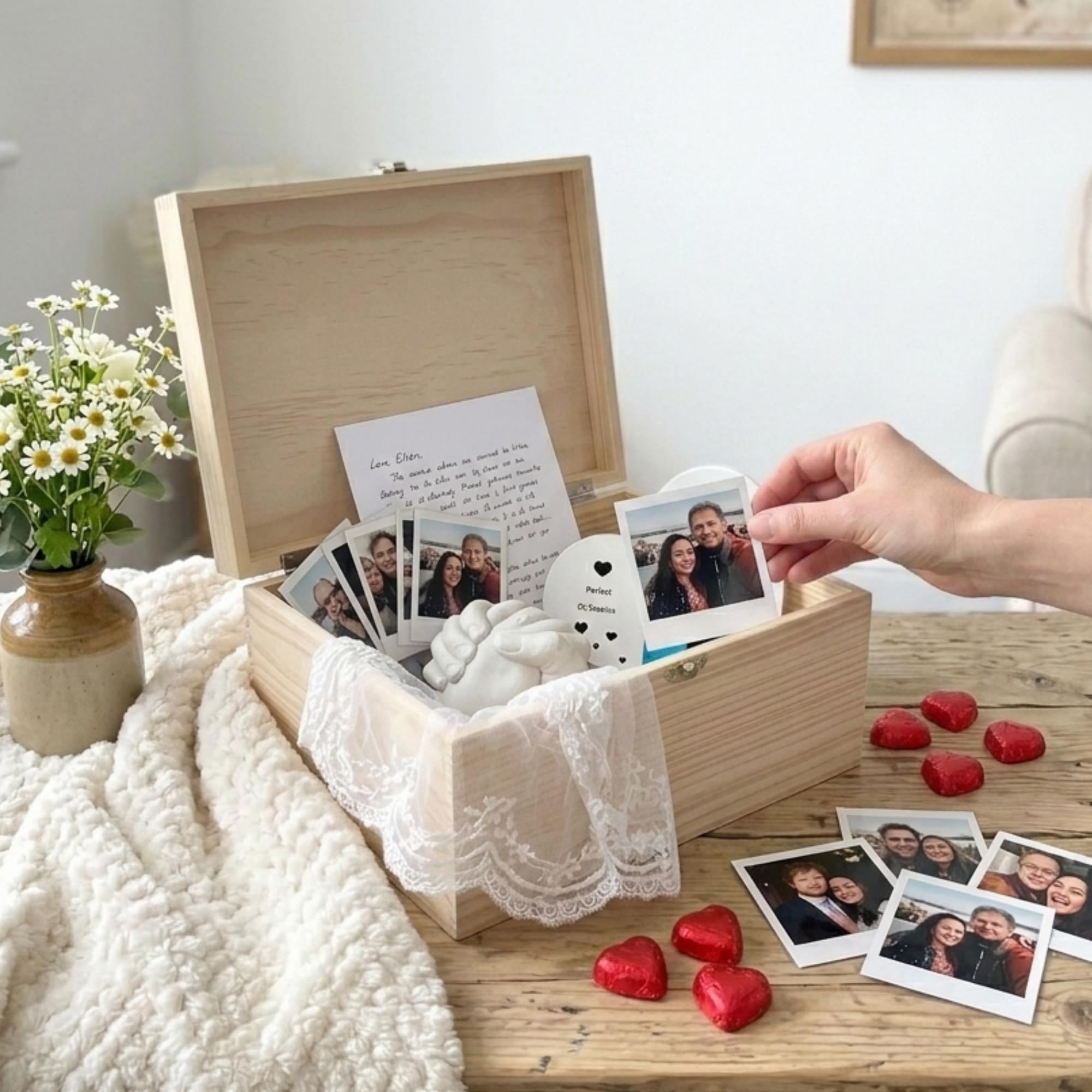 Caja de recuerdos personalizada con nombres de parejas, caja de recuerdos de madera de pino con bisagras y cierre, regalo de San Valentín, aniversario, boda, 30 x 22,9 x 18 cm