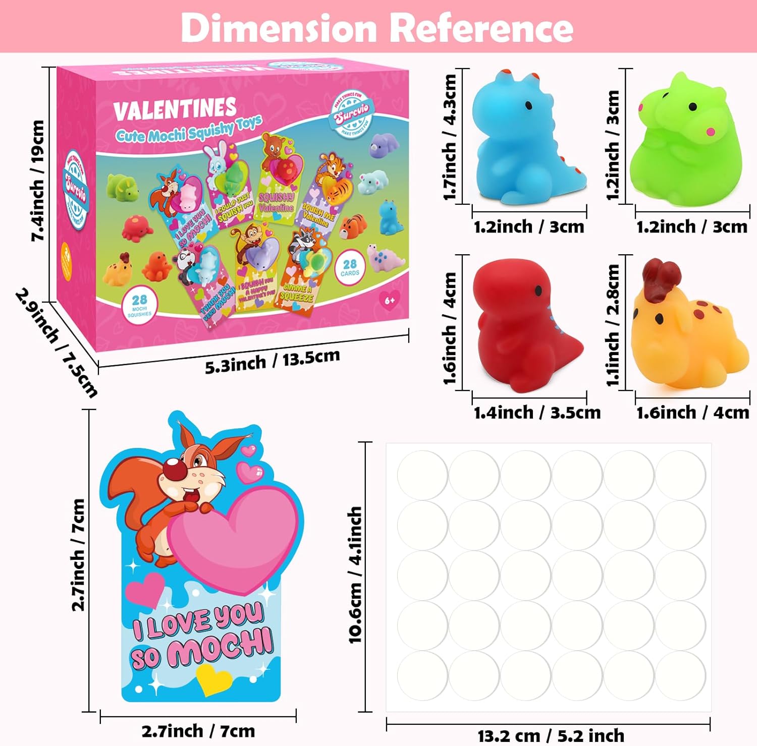 SURCVIO 28 Pack Valentines Day Gifts for Kids, Mochi Squishies with Greeting Cards Party Favor for Kids, Animals Squishies Stress Relief Fidget Toys Classroom Exchange Prizes Gifts