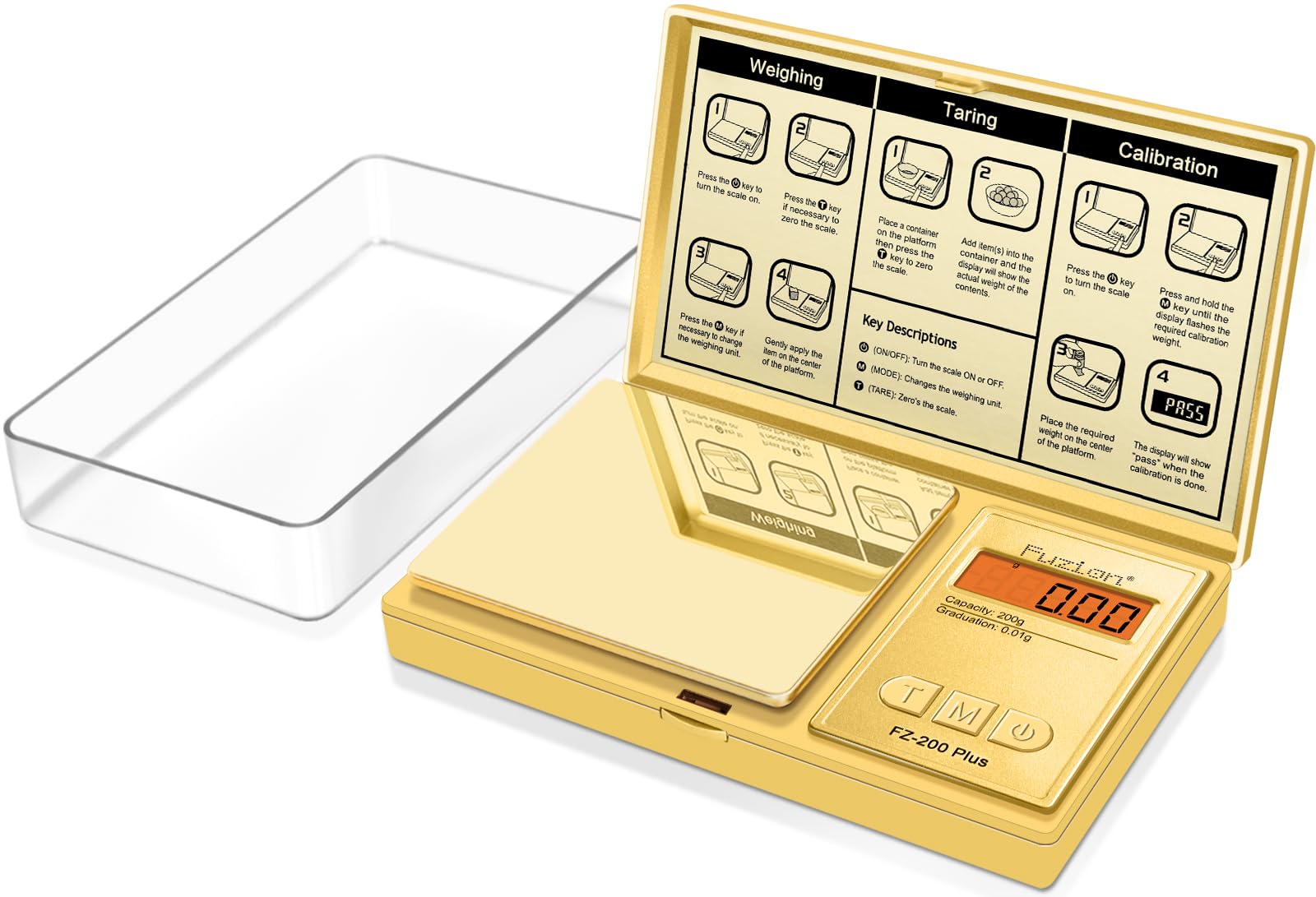 Fuzion Digital Pocket Gram Scale .01 Gram Accuracy, Gold Titanium Plating, 200g Digital Scale, Small Scale for Food, Jewelry, Herb, Spice, Coin - Weight Gram and Oz