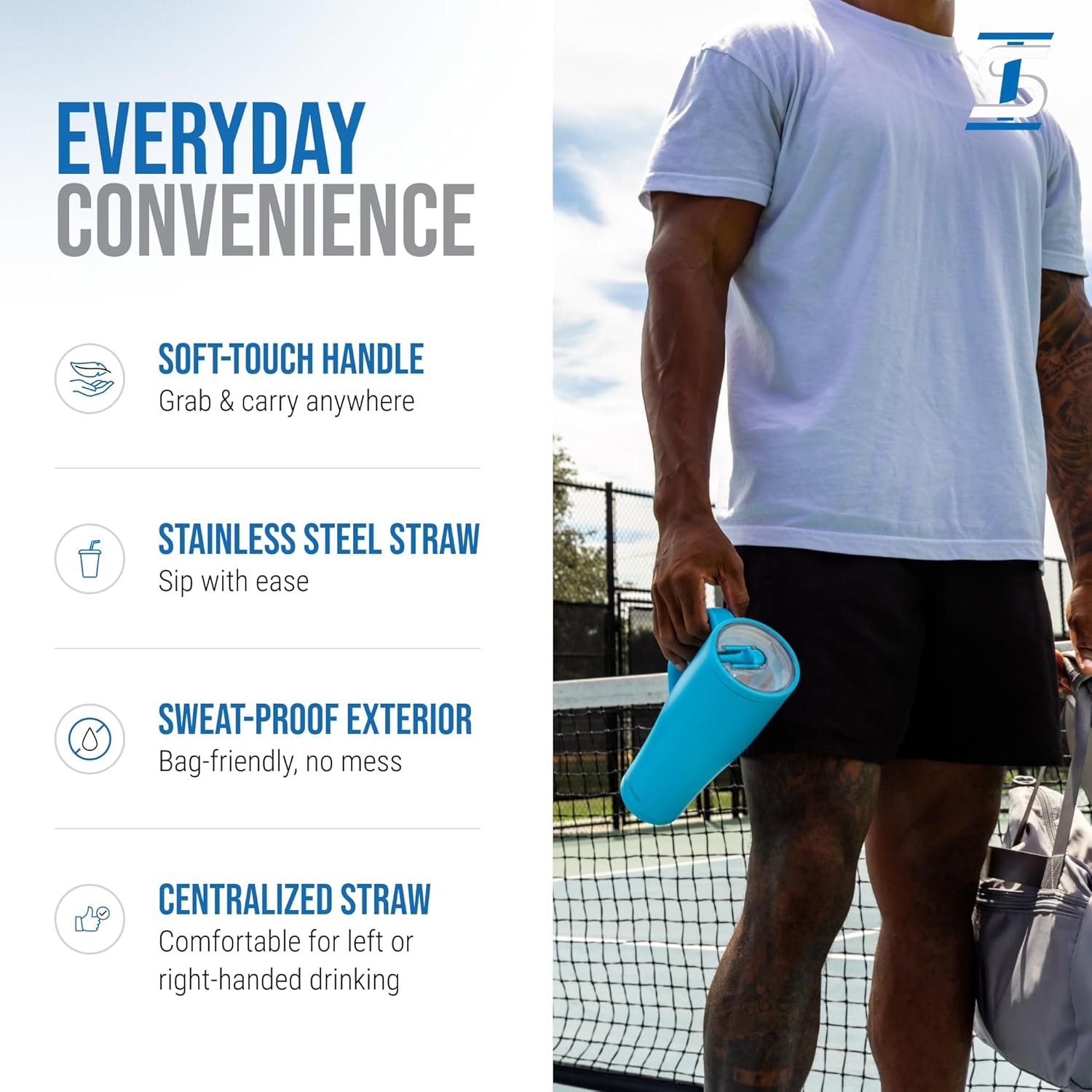 Ice Shaker 40 oz Tumbler with Handle and Straw | 40oz Caribbean Blue | Cold for 30+ Hours | 2-in-1 Tumbler Shaker Bottle | Odor-Free 40 ounce Bottle for Water, Protein Shakes, Smoothies, Cocktails - Image 4