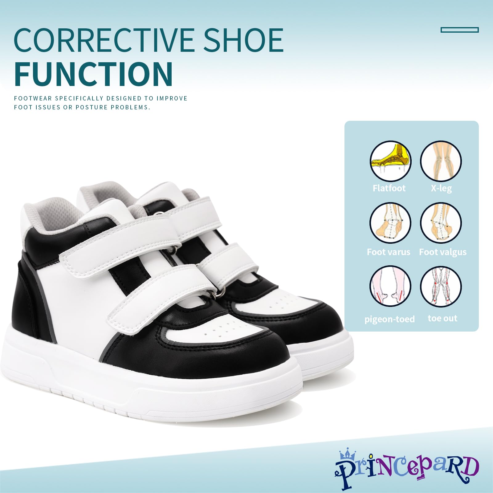 princepard Zapatos ortopédicos para niños y niños pequeños, tenis de suela gruesa de moda con soporte de tobillo y arco
