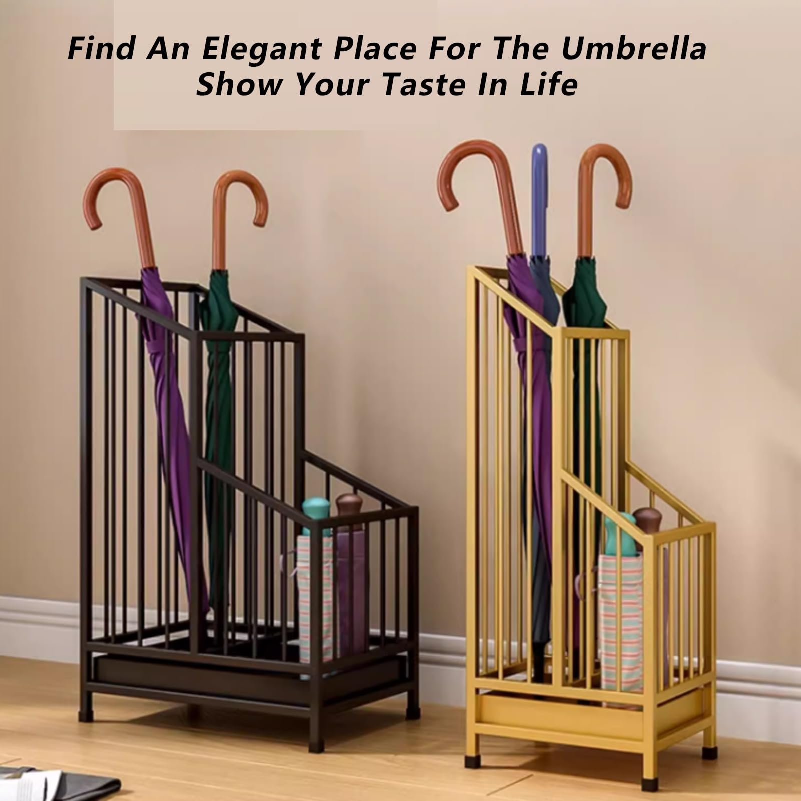 Porte-parapluie autonome avec plateau d'égouttement mobile, aucune installation nécessaire – Organiseur élégant pour hôtels, bureaux et maison, design compact de 40 cm