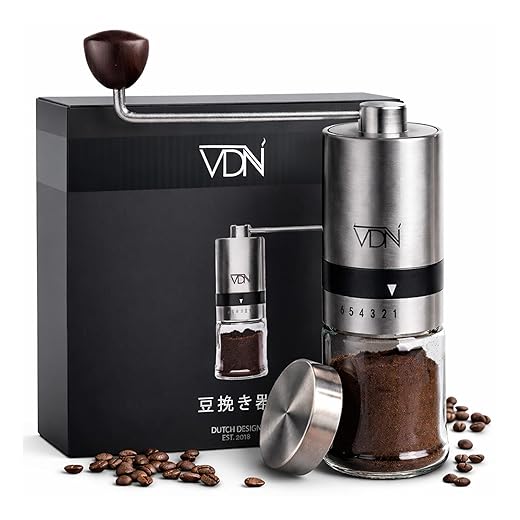 VDN Pro Koffiemolen – Handmatig – Bonenmaler - Koffiebonen Maler – Koffiemaler stalen schijven – 6 verstelbare standen – Incl Deksel