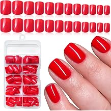 Short Press on Nails 240pc Glossy Red Press on Nails Short Square Fake Nails Full Cover False Fingernail French Tips Presson Nail 10 Sheets Glue Nail Adhesive Tabs File Tools for Women