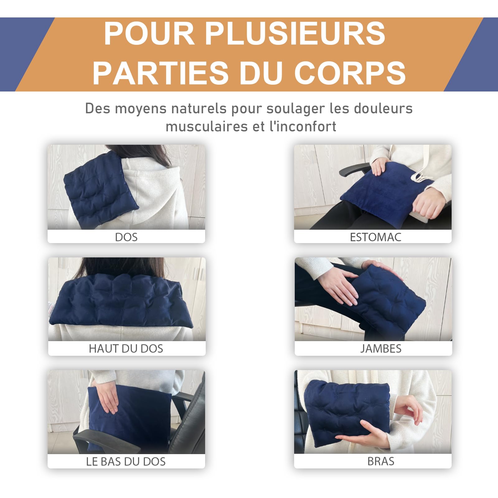 uncn Coussin Chauffant Micro Onde, Bouillotte Micro-onde, Graine de lin,noyaux cerises,grande poche chauffante nuque epaule et dos,cervicales,ventre coton, chaleur humide pour compresse froide38*23cm