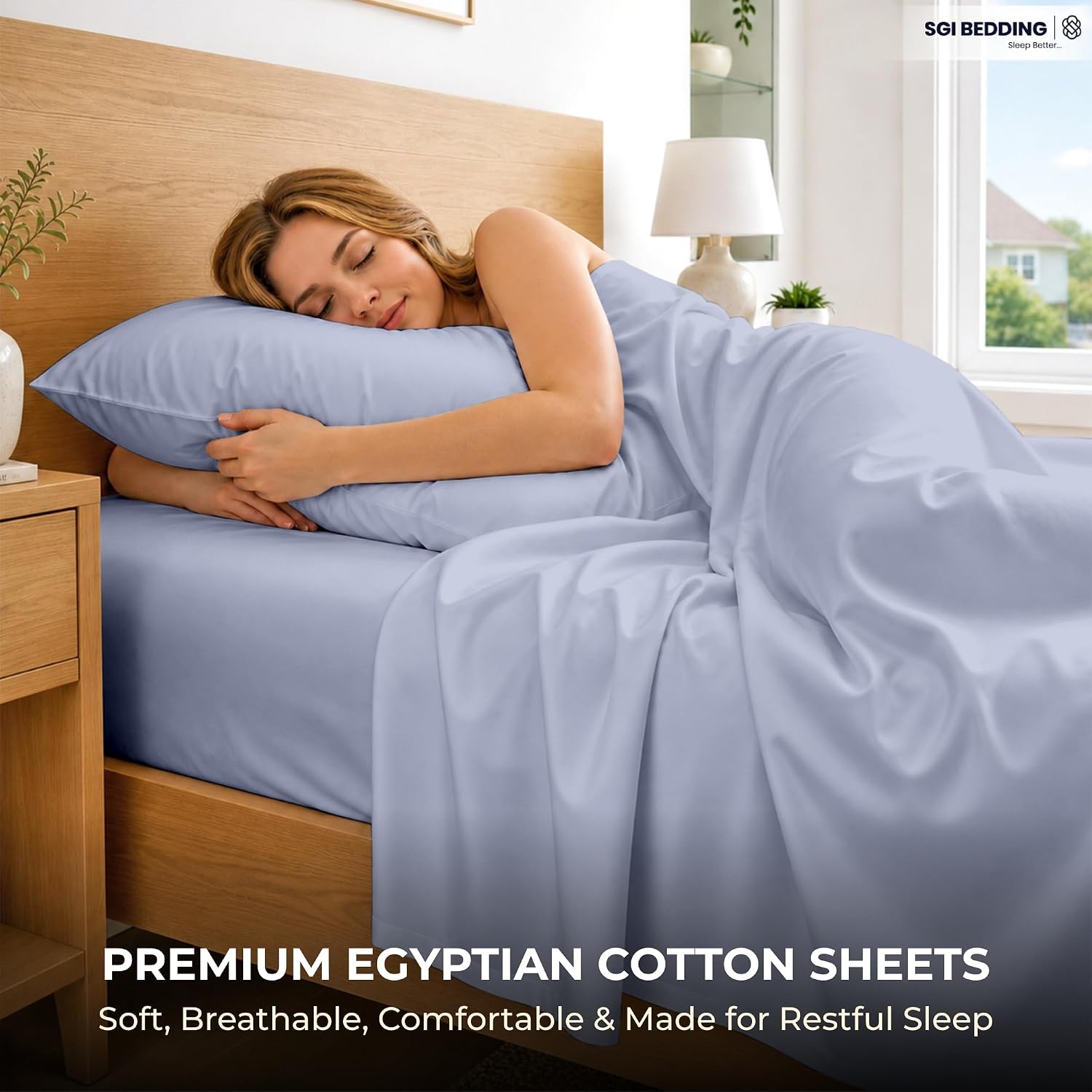 SGI bedding RV Short Queen Sheet Set 60x75, 600 TC Egyptian Cotton, 4 Piece Luxury Hotel Collection, Ultra Soft & Breathable, Fits RV Mattress Camper & Trailer, 15 Inch Pocket, Cornflower Blue