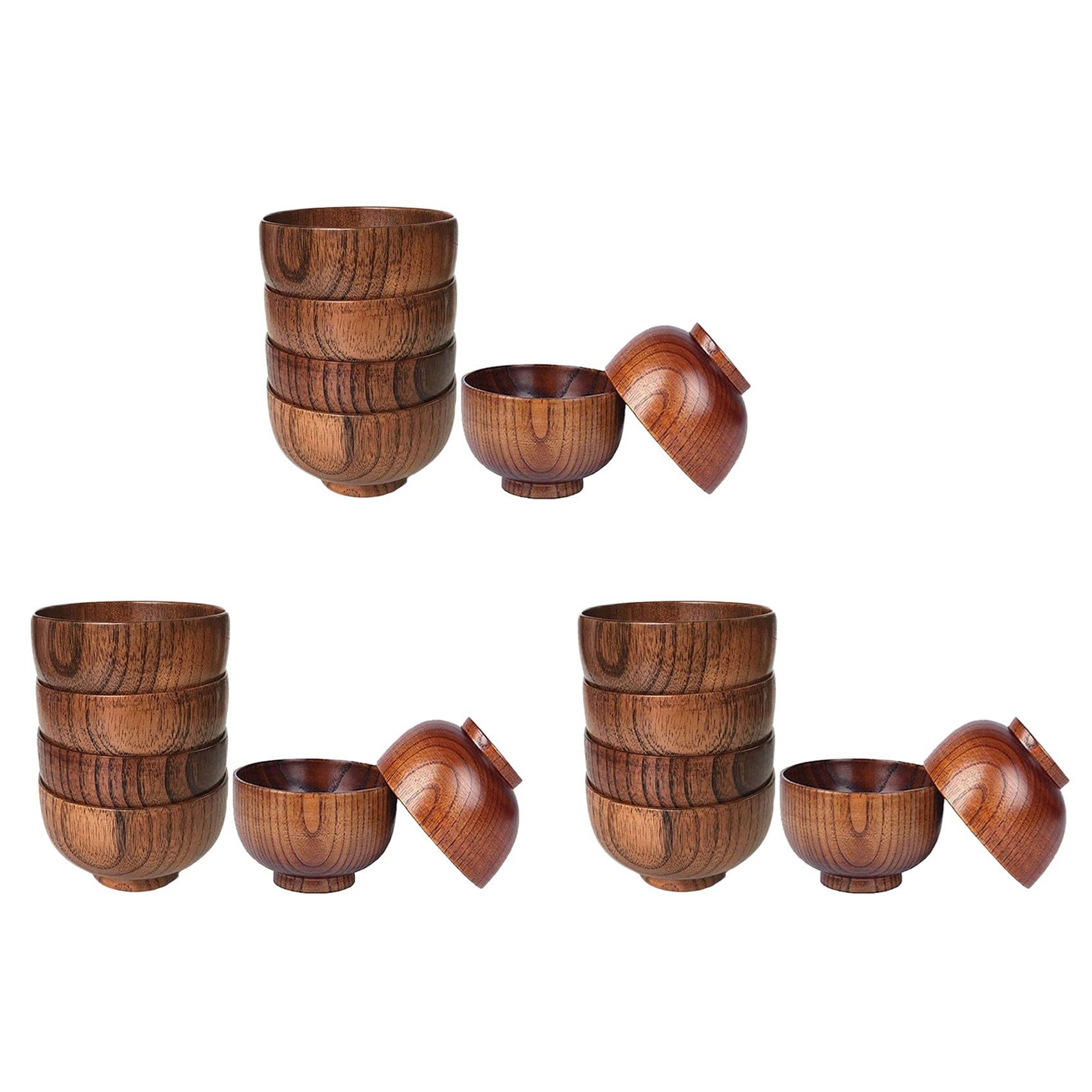 Hndhbfgrt 18Pcs Wood Bowls Serving Tableware for Rice, Soup, Dip, Coffee, Tea, Decoration Wooden Salad Bowl Kitchen Cutlery Set