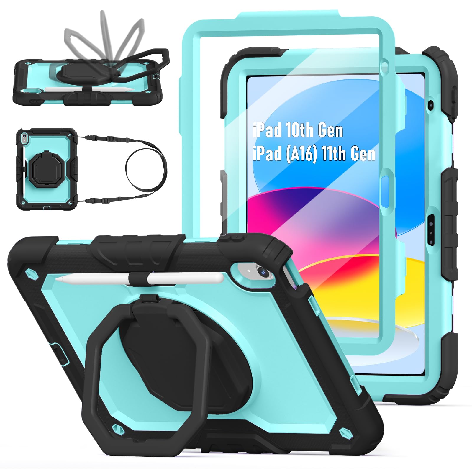 Custodia per iPad 9a/8a/7a generazione 10,2" 2021/2020/2019 Releses, nero+azzurro