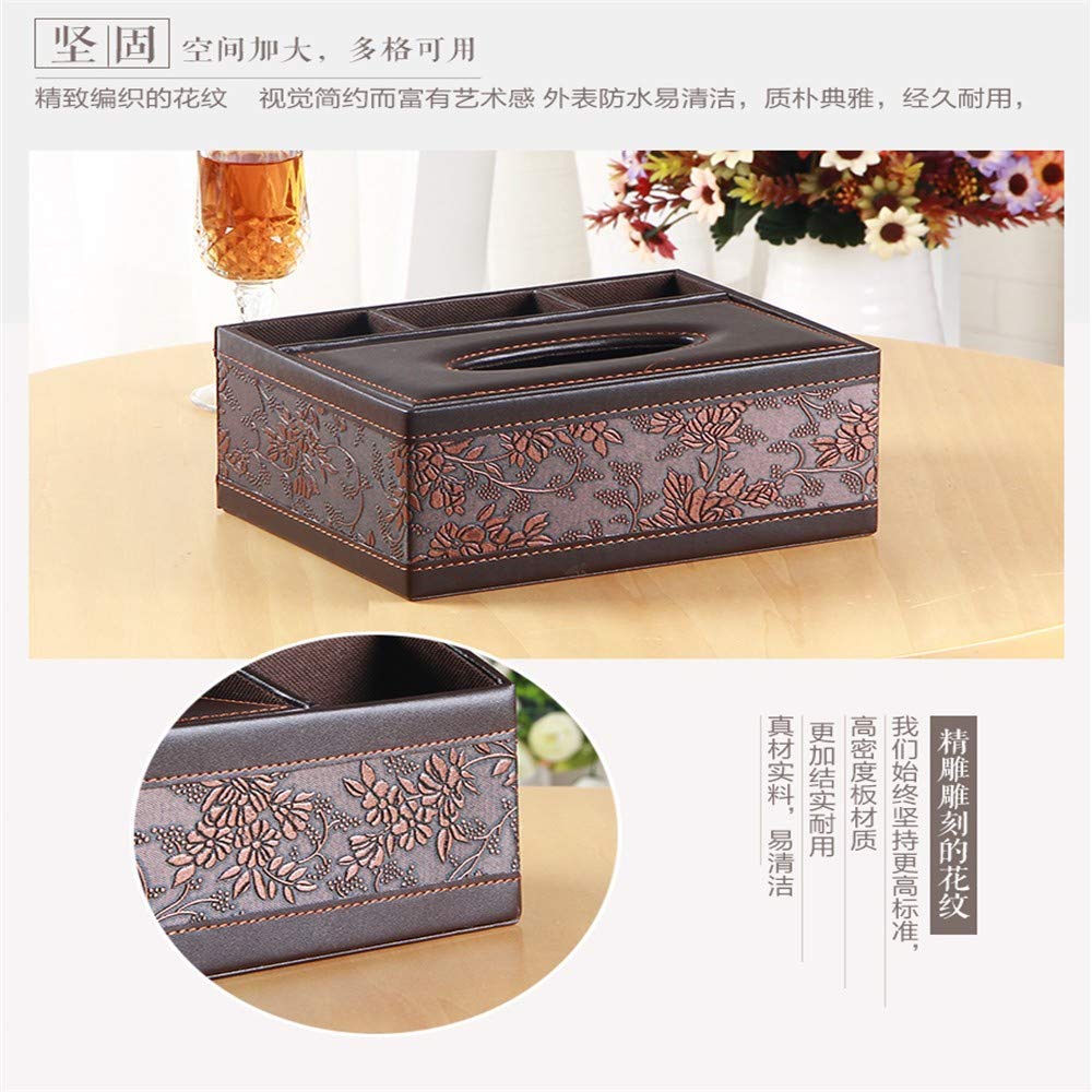 XBR Feuchttücher-Box, Tissue Box Bover, Multifunktions-Tissue-Box Fernbedienung Stift Desktop-Aufbewahrung Papierhandtuchhalter Leder geprägte Kosmetikbox 23,5 x 16 x 9,5 cm quadratisch braun