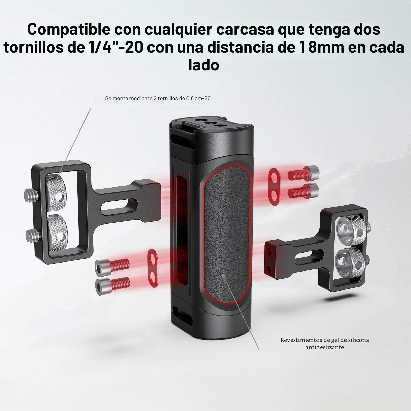 SMALLRIG Mini Mango Lateral con Doble Montaje de Rosca 1/4"-20 para Cámaras Mirrorless/DSL, con Llave Integrada y Ajuste Vertical - 2916