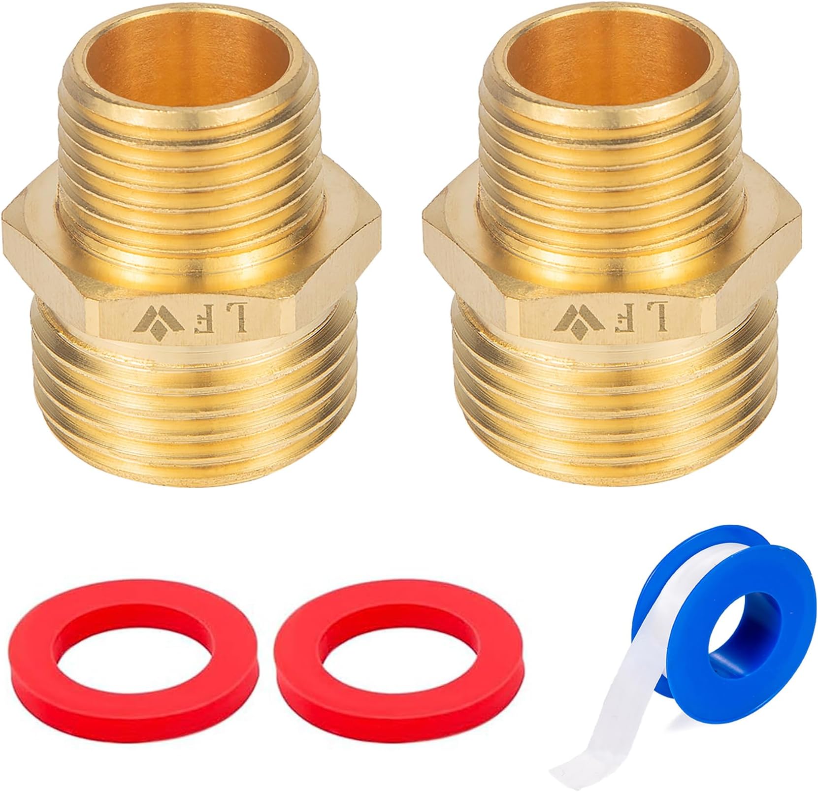Lead-Free Brass Garden Hose Adapter Threaded 1/2 Inch To 3/4 Inch Npt Fitting Connector,Quick Swivel Connector Male Thread GHT 3/4"GHTx1/2"NPT Pipe With Washers&Teflon