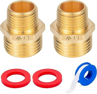Breezliy Lead-Free Metal Brass Garden Hose Adapter, 1/2 Inch to 3/4 Inch Npt Fitting Connector Male,with Washers and Teflon