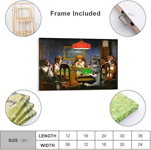 Miniatura 10 de Thcbme Póster de perros jugando al póquer, pintura decorativa, decoración de baño, sala de estar, lienzo sin marco, 12 x 18 pulgadas (11.8 x 17.7 in)