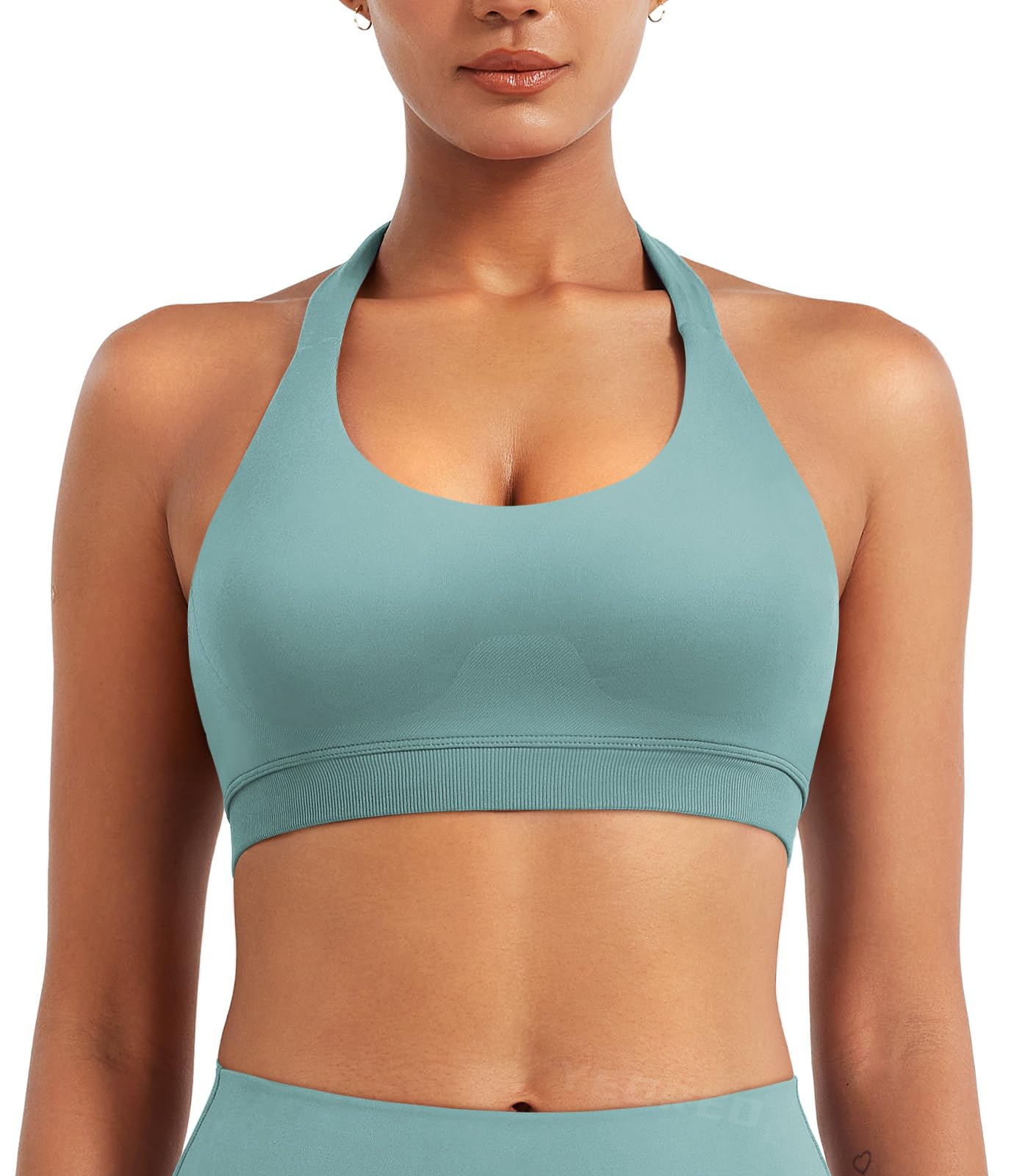 YEOREO SoftHue Women Halter Sports Bra Workout Seamless Padded Basic Bra Open Back Yoga Gym Crop Top