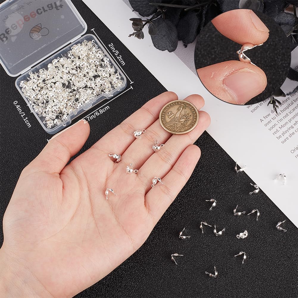 Beebeecraft 1 Box 200Pcs Bead Tips 304 Stainless Steel Crimp Beads for Jewelry Making (7x4x1.2mm)