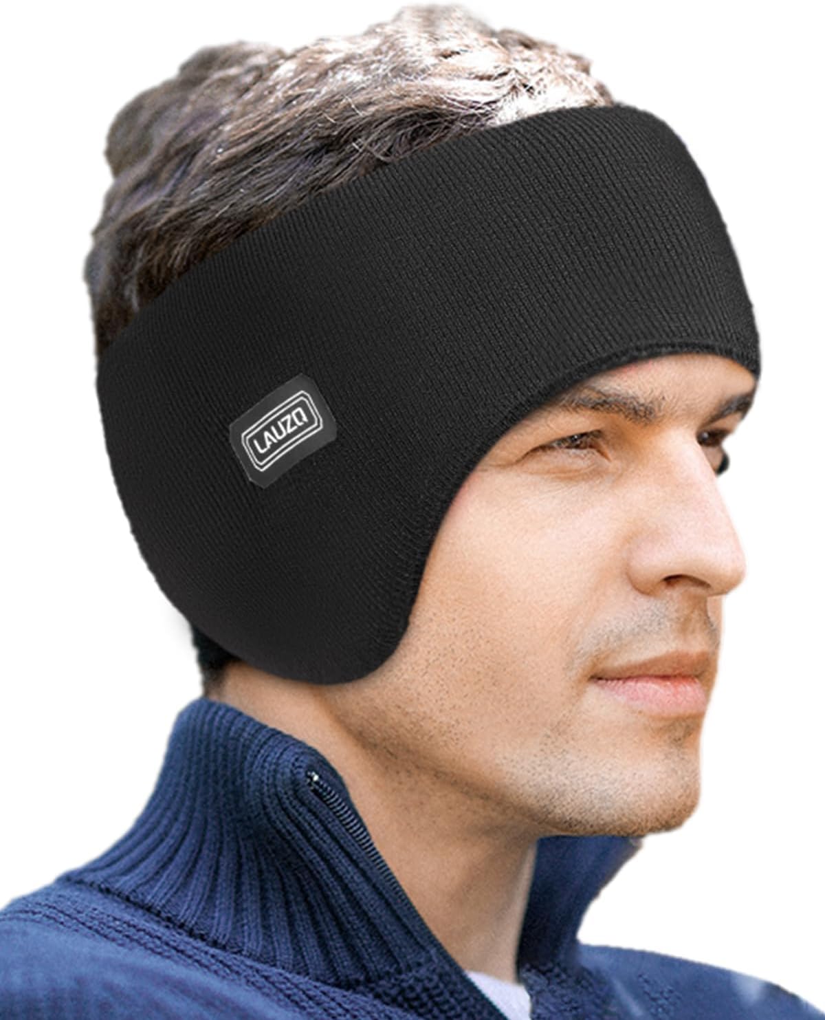 Double-Layer Ear Warmer Headband - Knit Fuzzy Lined Ear Muffs for Men Women Ear Covers for Cold Weather Running Cycling