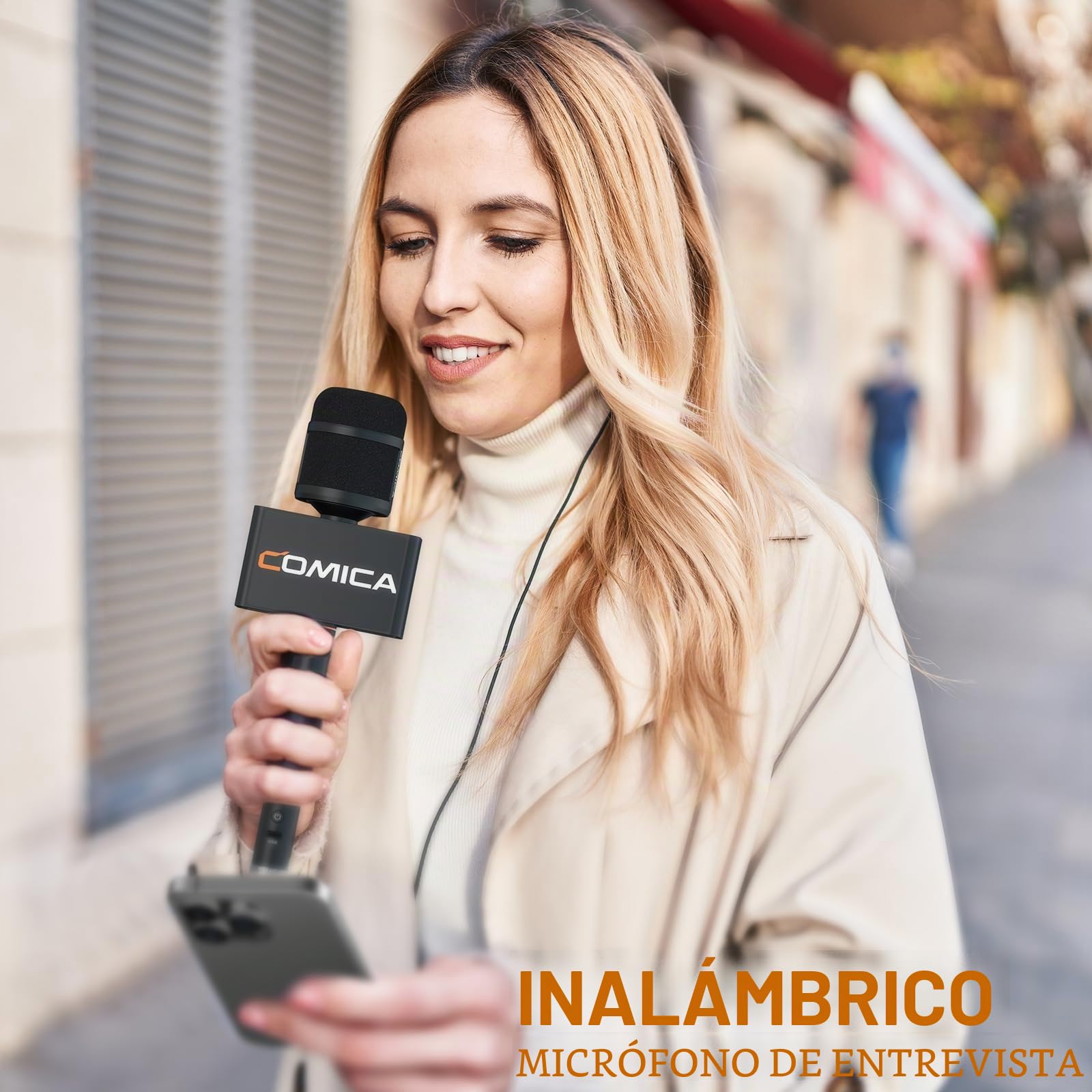 COMICA Revo S - Micrófono de mano inalámbrico para iPhone, micrófono de entrevista USB C, grabación de audio de 48 kHz/24 bits, batería de 15 horas, micrófono de smartphone para creador de contenido