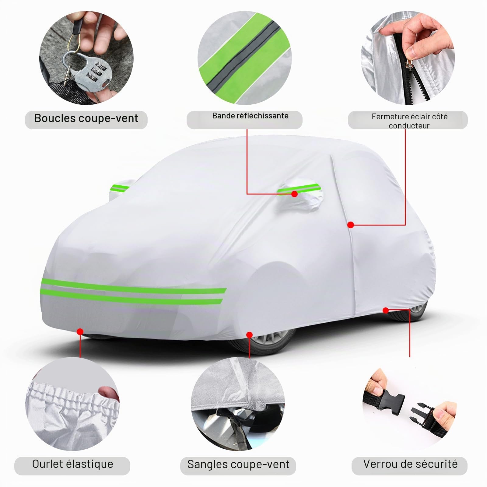 Housse de voiture, de rechange, pour VW Beetle 1960-1980, réfléchissante, toutes saisons, avec fermeture éclair et sangle coupe-vent, convient pour toutes les saisons